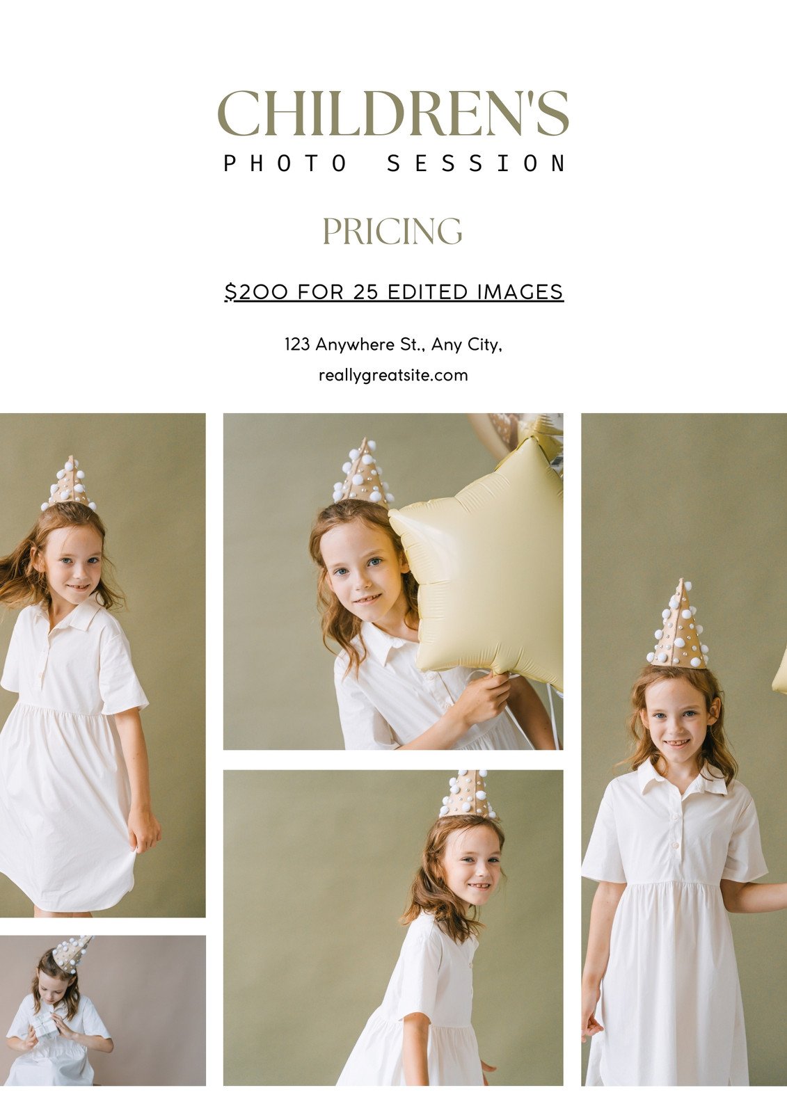 Children`s Photo Session Photography Pricelist Flyer