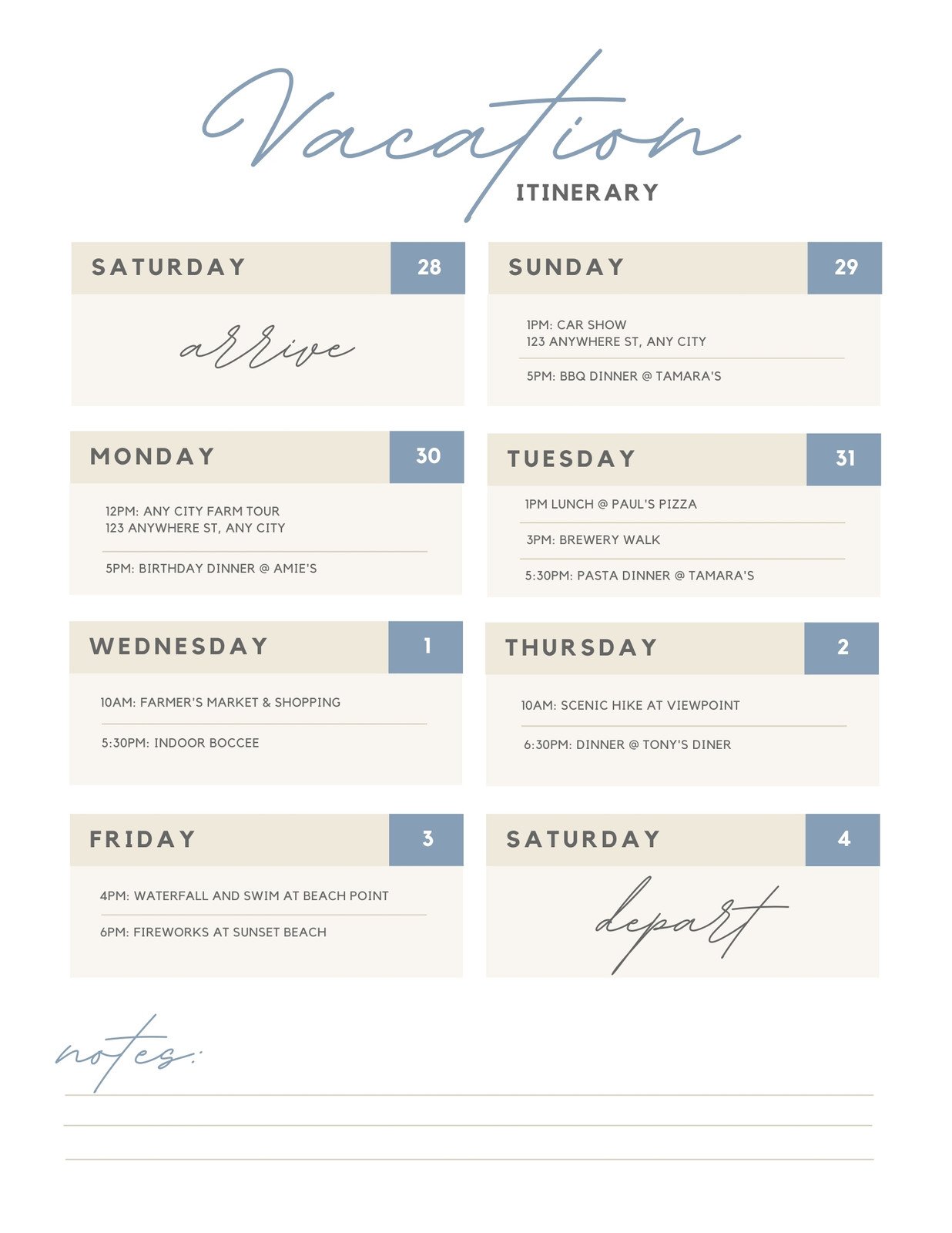 Vacation Meal Planning Template