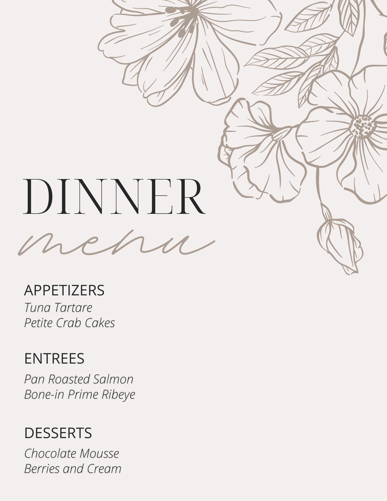 Free printable and customizable dinner party menu templates