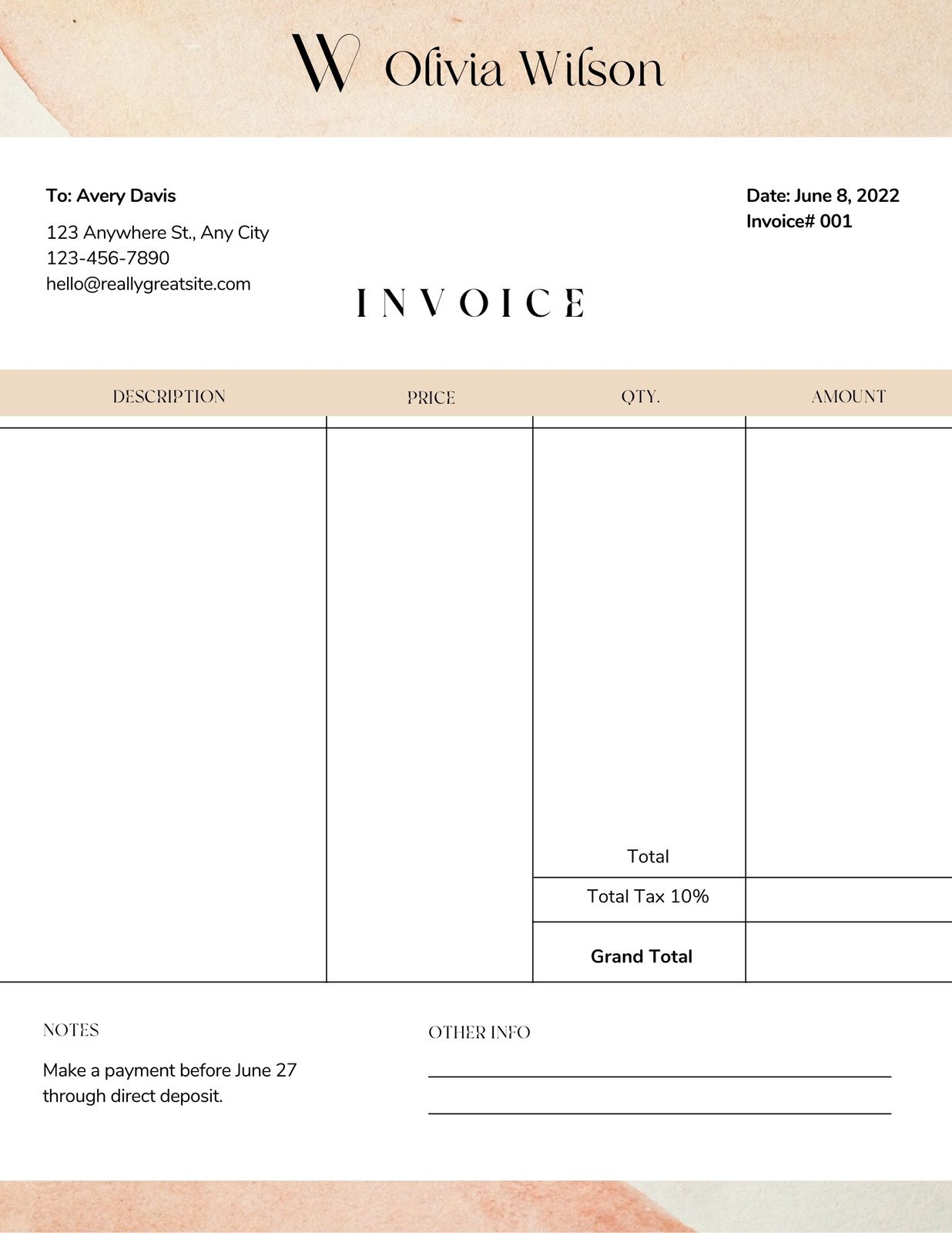 invoice template excel australia