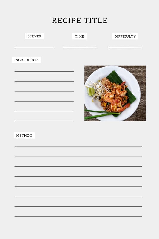 full page recipe template for word