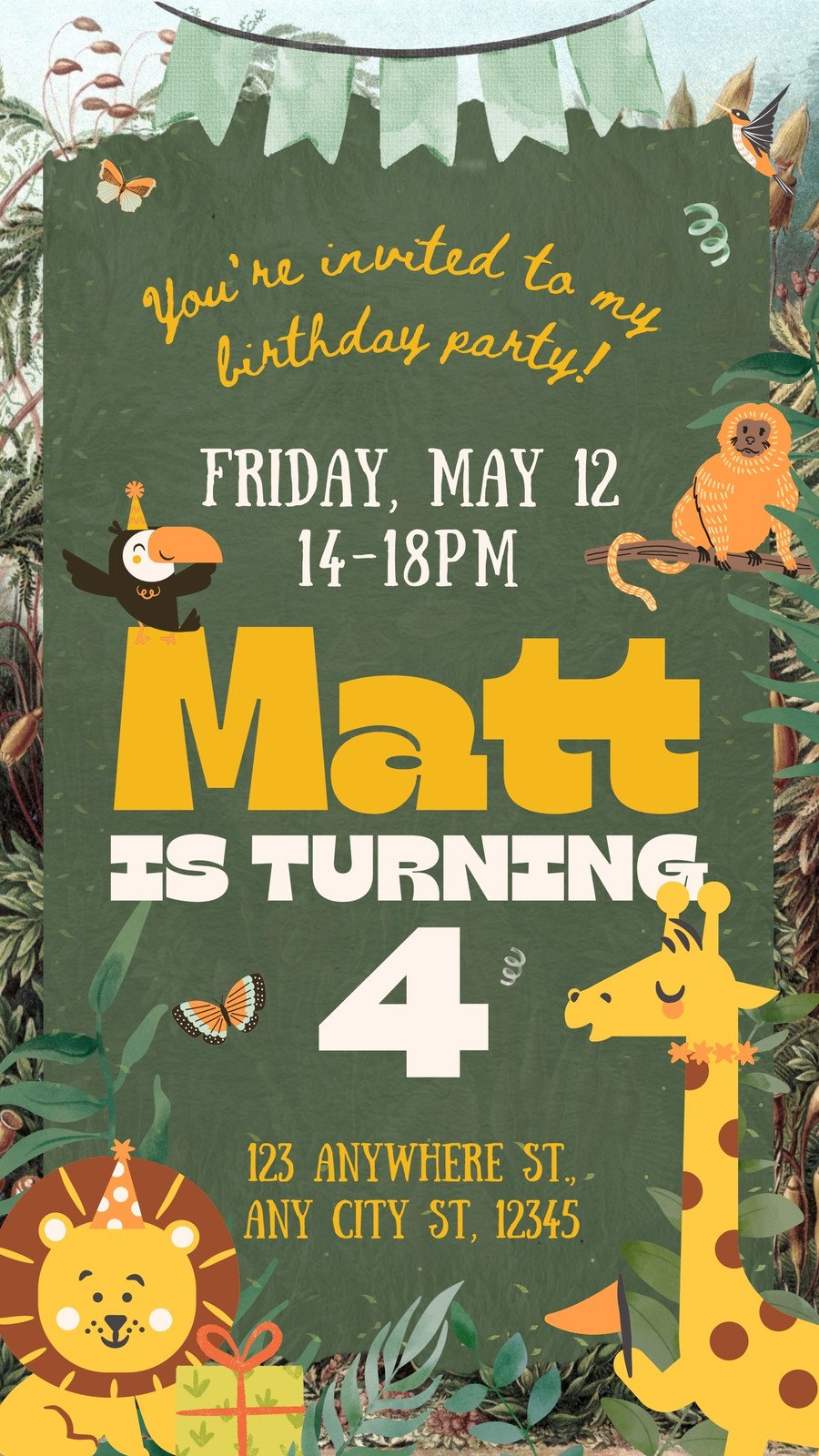 BIRTHDAY INVITATIONS 1st Birthday,Cute Jungle Animals,Wild One