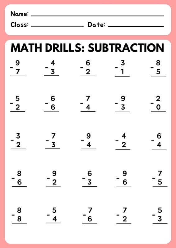 Free Subtraction Worksheet Templates To Edit And Print Canva 7726