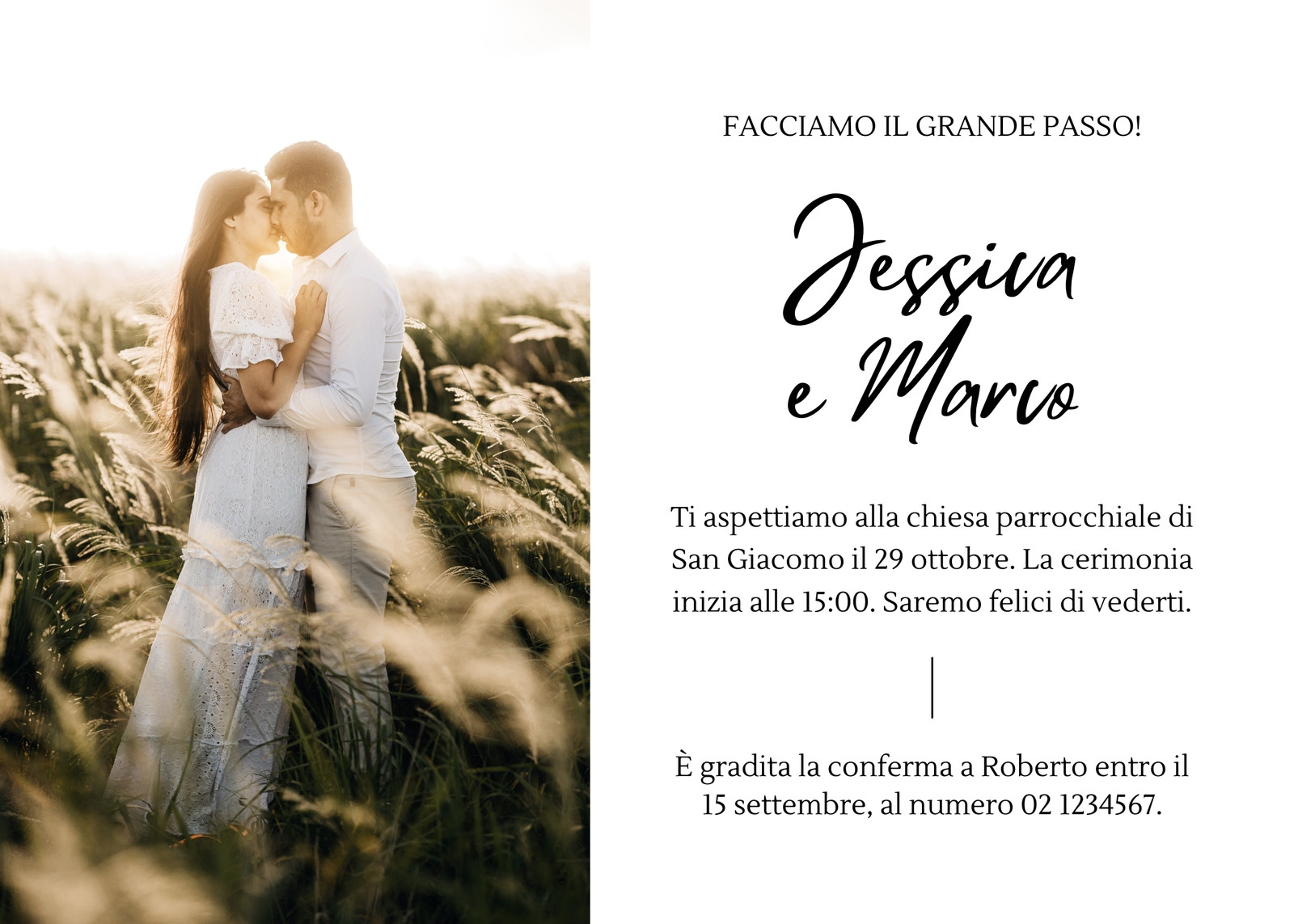 Nero Bianco Annuncio Matrimonio Biglietto Invito Personale Biglietto Orizzontale
