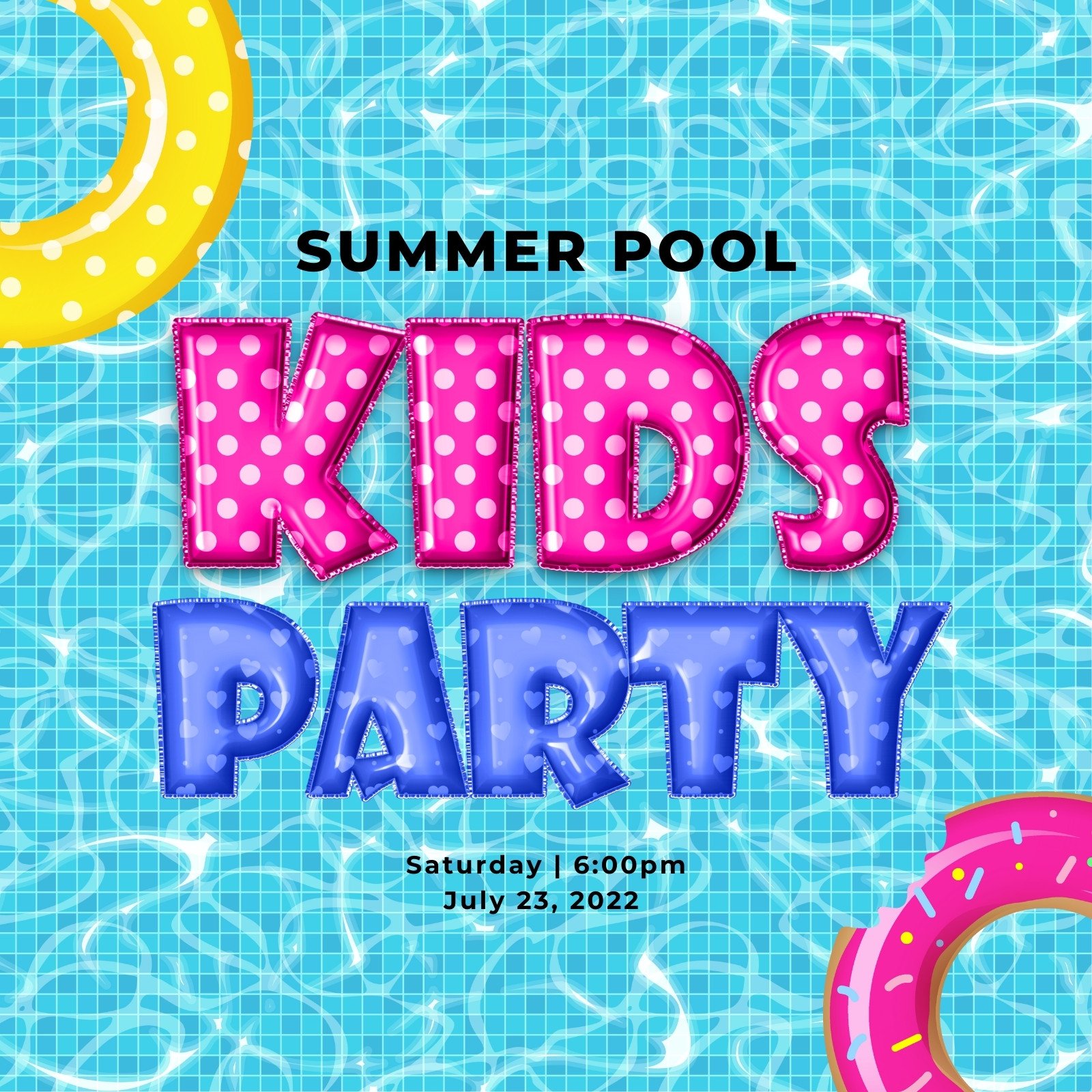 Blue Illustrated Summer Kids Pool Party Instagram Post