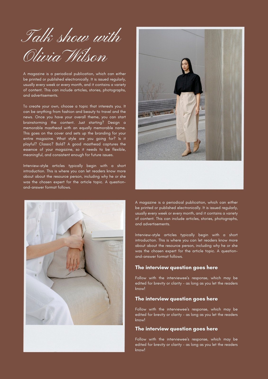Brown and White Nordic Minimalist Article Page Layout Magazine Cover