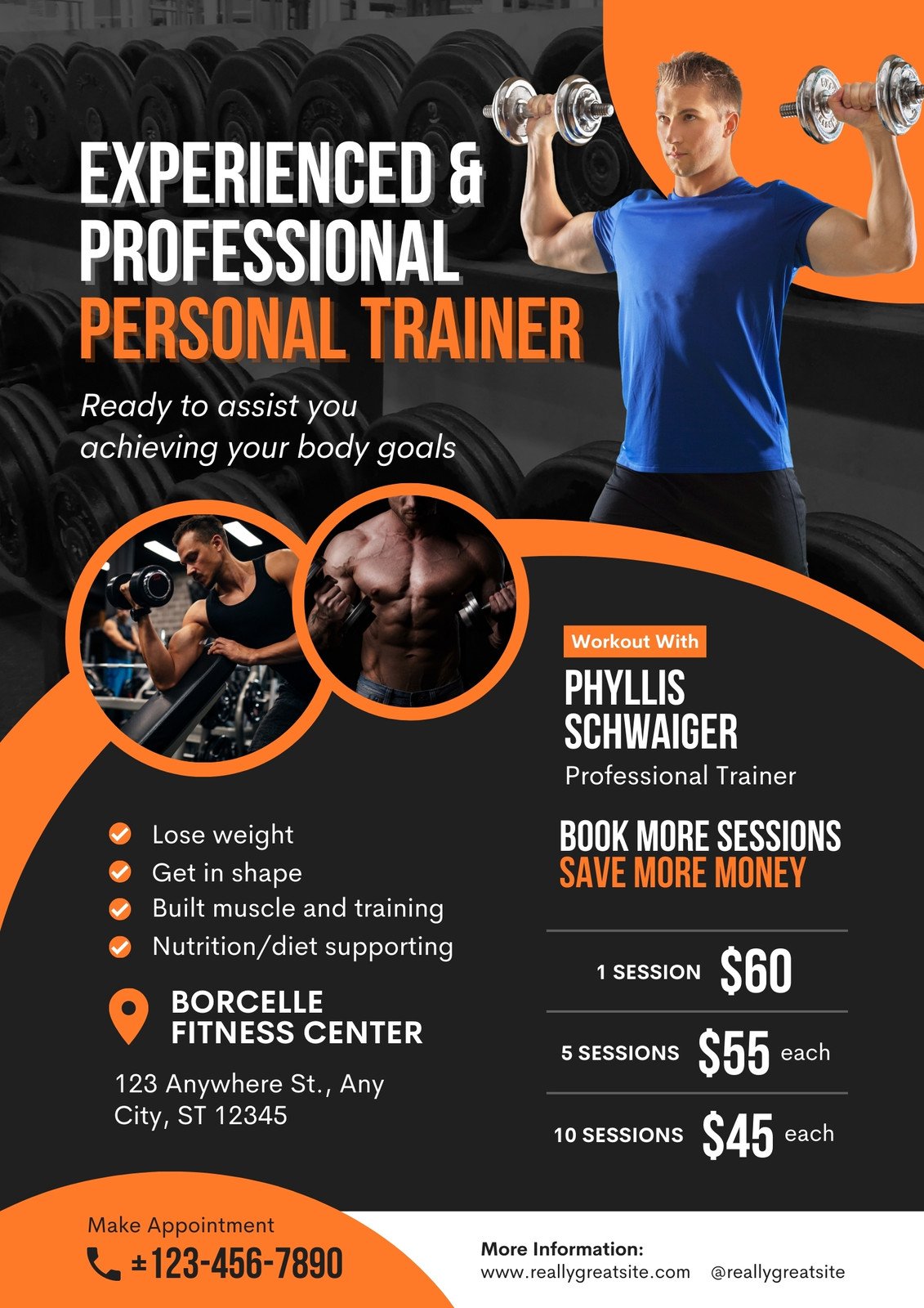 Black Orange Fitness Gym Personal Trainer Advertisement Flyer