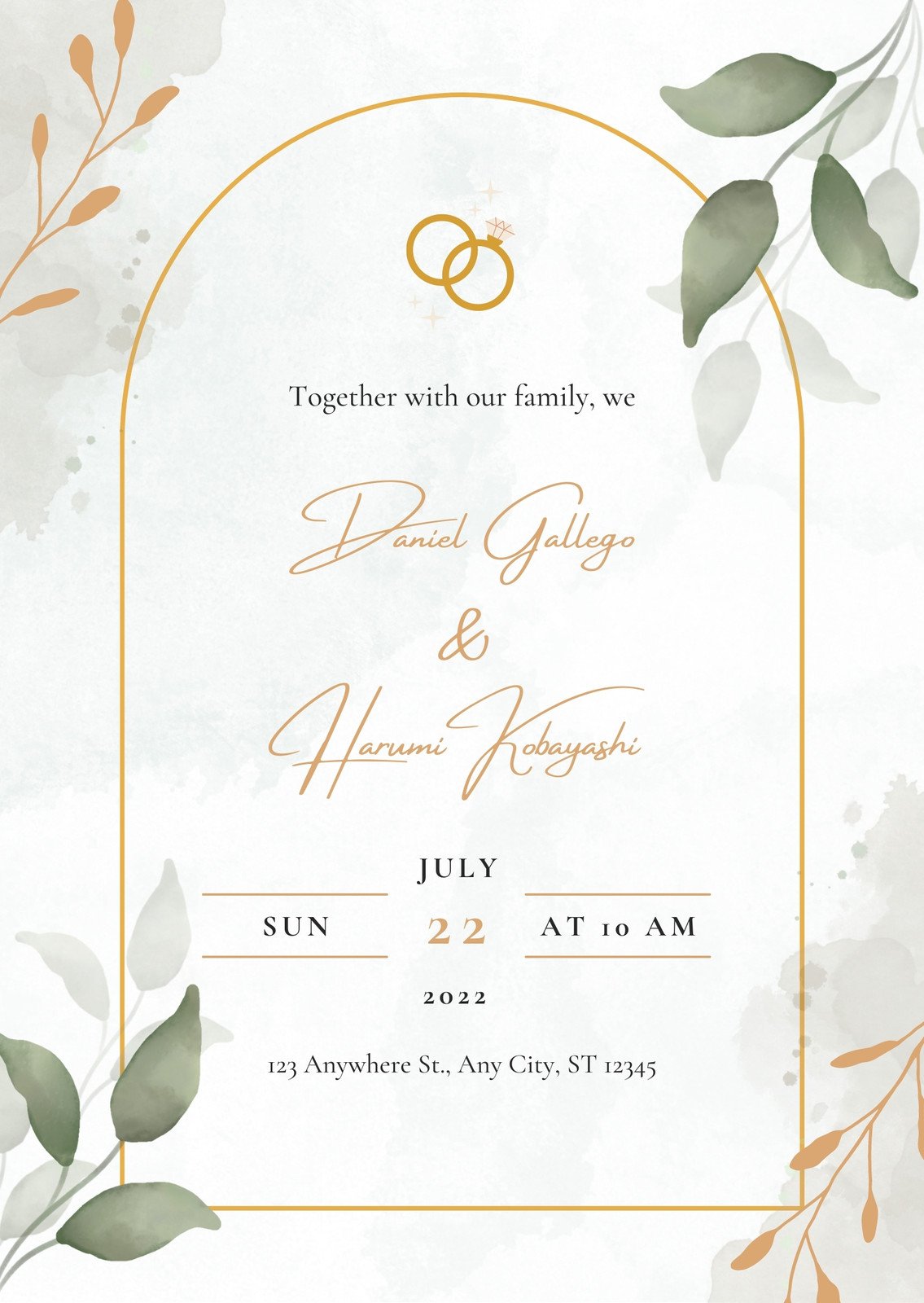 White Green Elegant Wedding Invitation