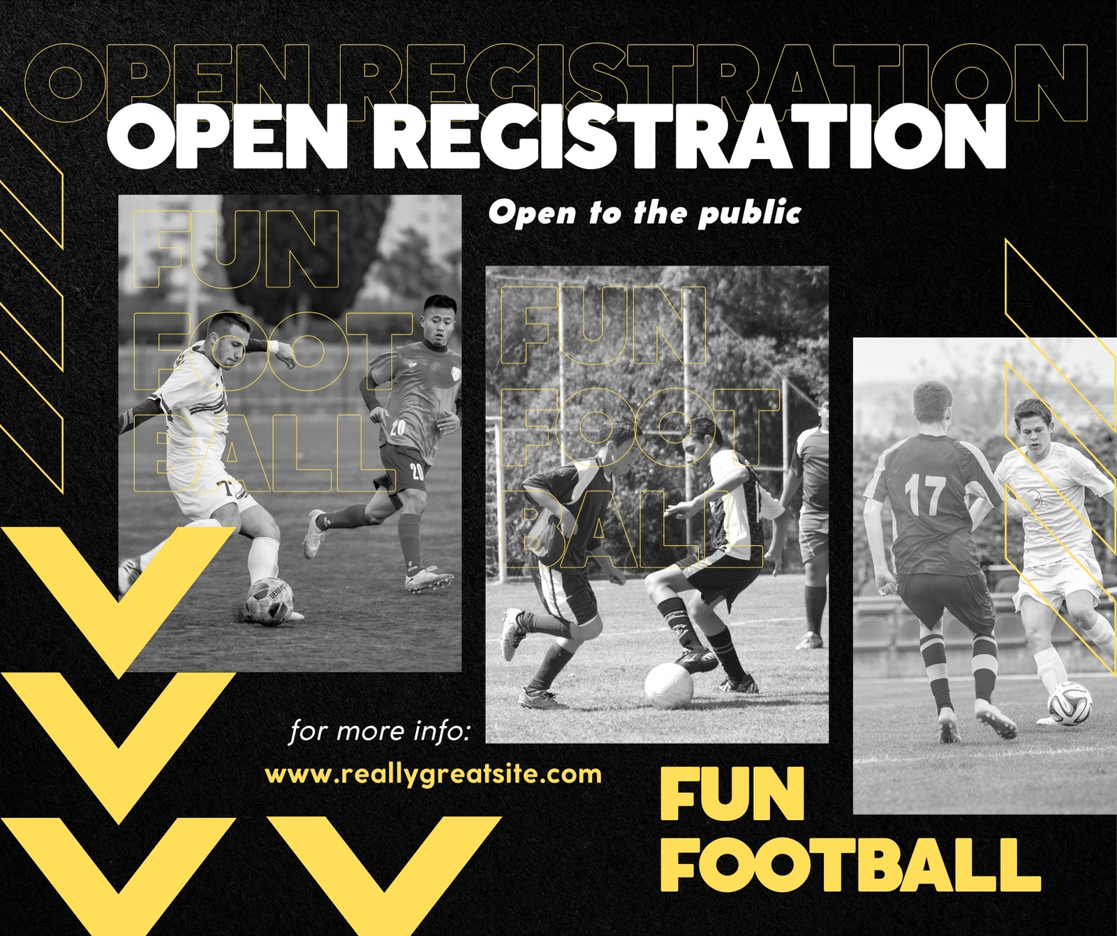 Black Yellow Creative Open Registration Football Facebook Post