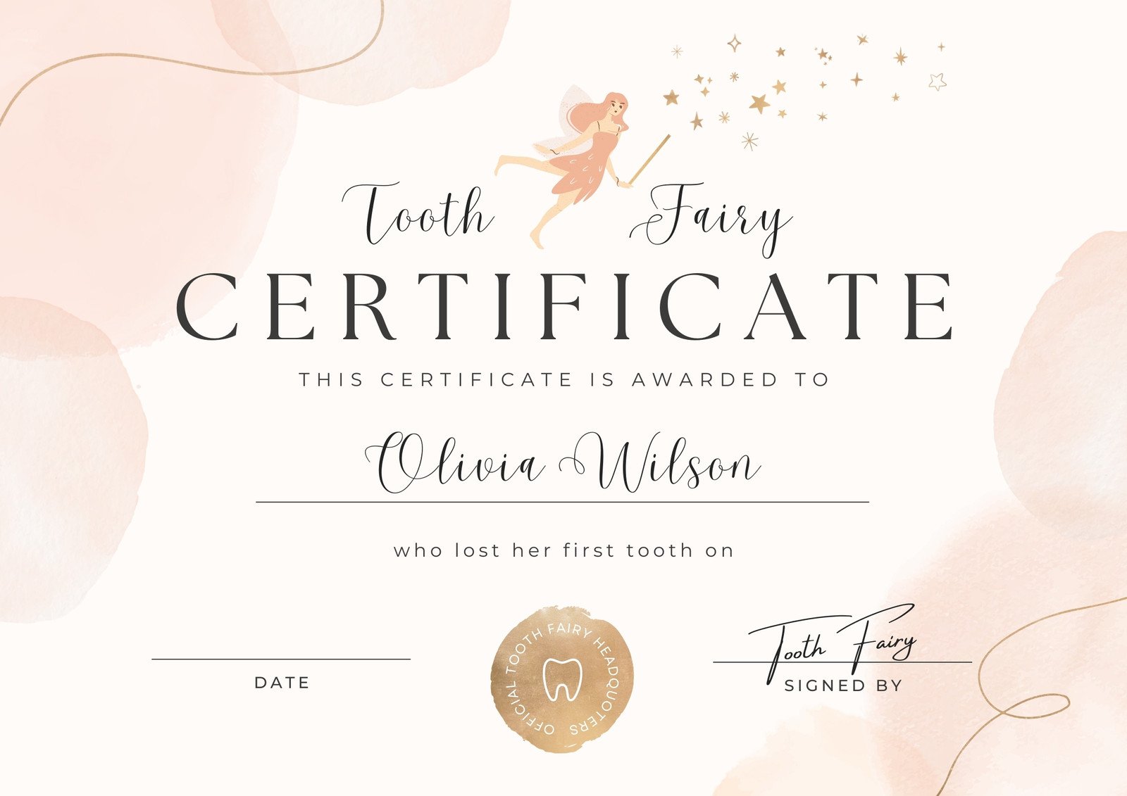 Tooth Fairy Certificate Girl