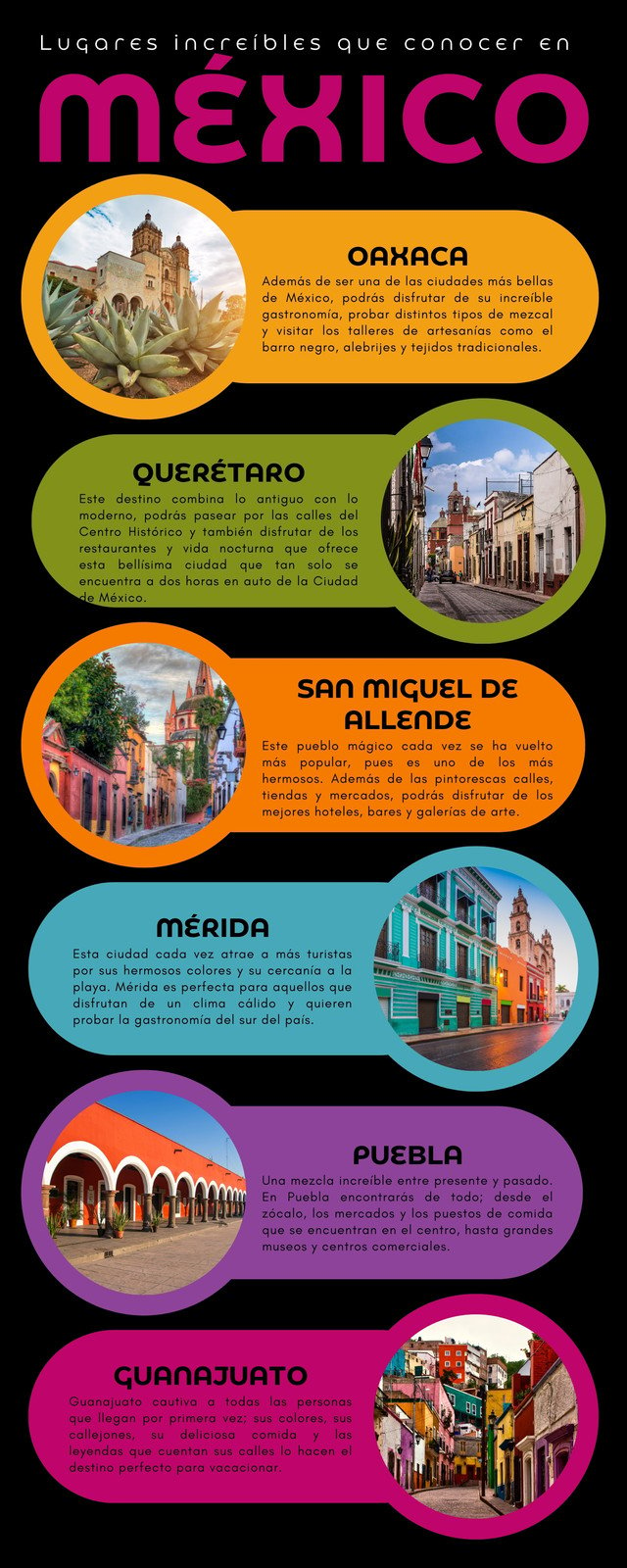 Infografía lugares increibles que conocer en Mexico turismo colorido