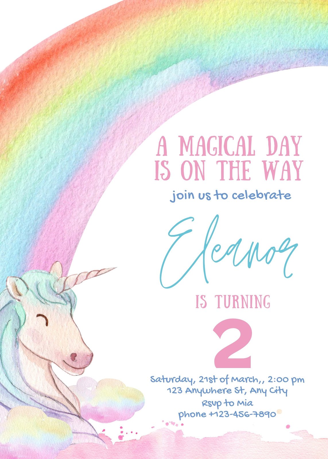 Colorful Playful Unicorn Rainbow Baby Birthday Invitation