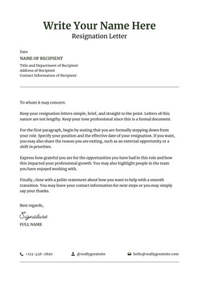 Free to edit and print resignation letter templates | Canva