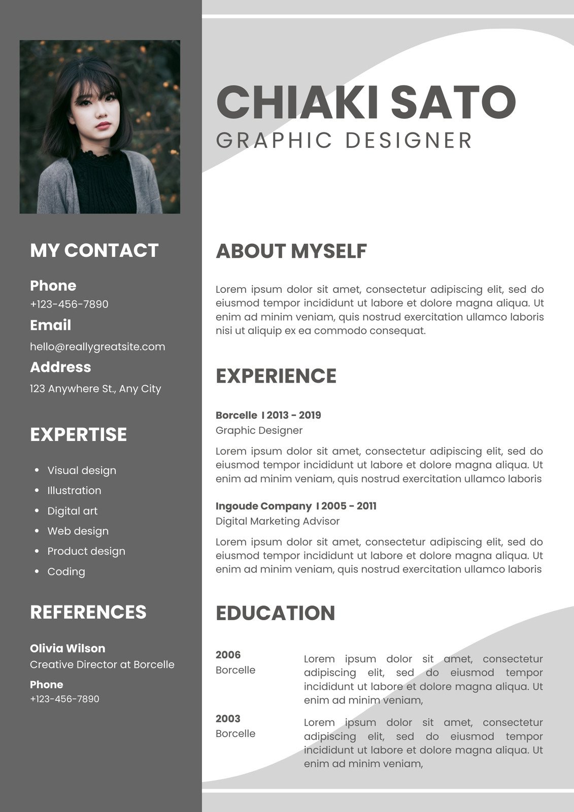Grey White Modern Graphic Designer Resume