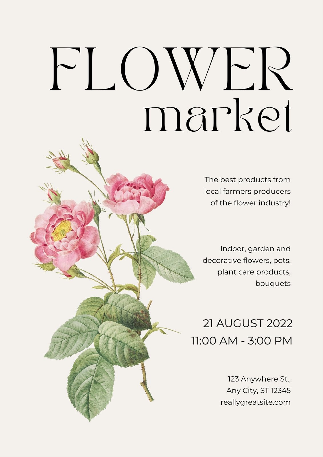 Beige Retro Flower Market Poster