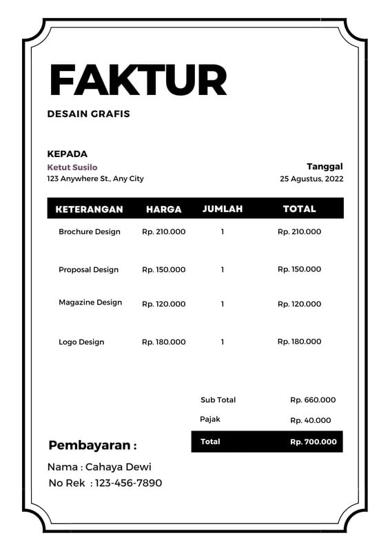 Pilih Desain Contoh Invoice Faktur Gratis Canva