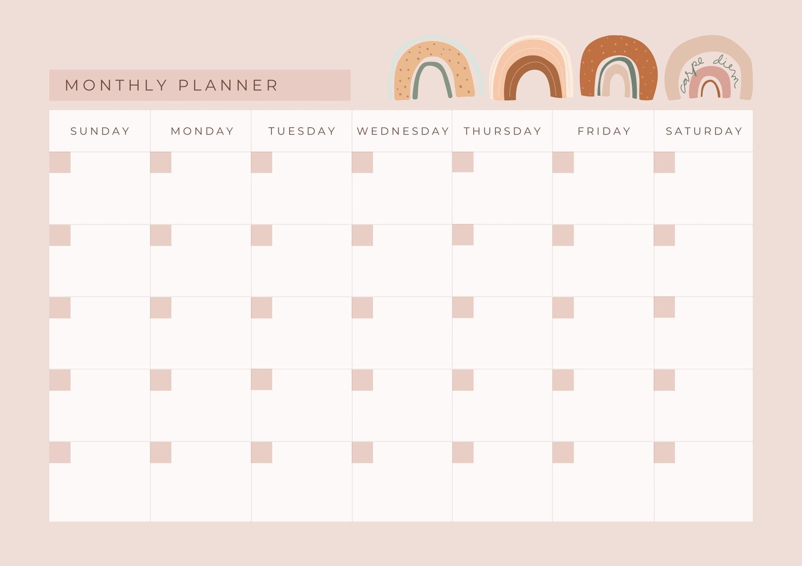 Pink Pastel Rainbow Monthly Planner