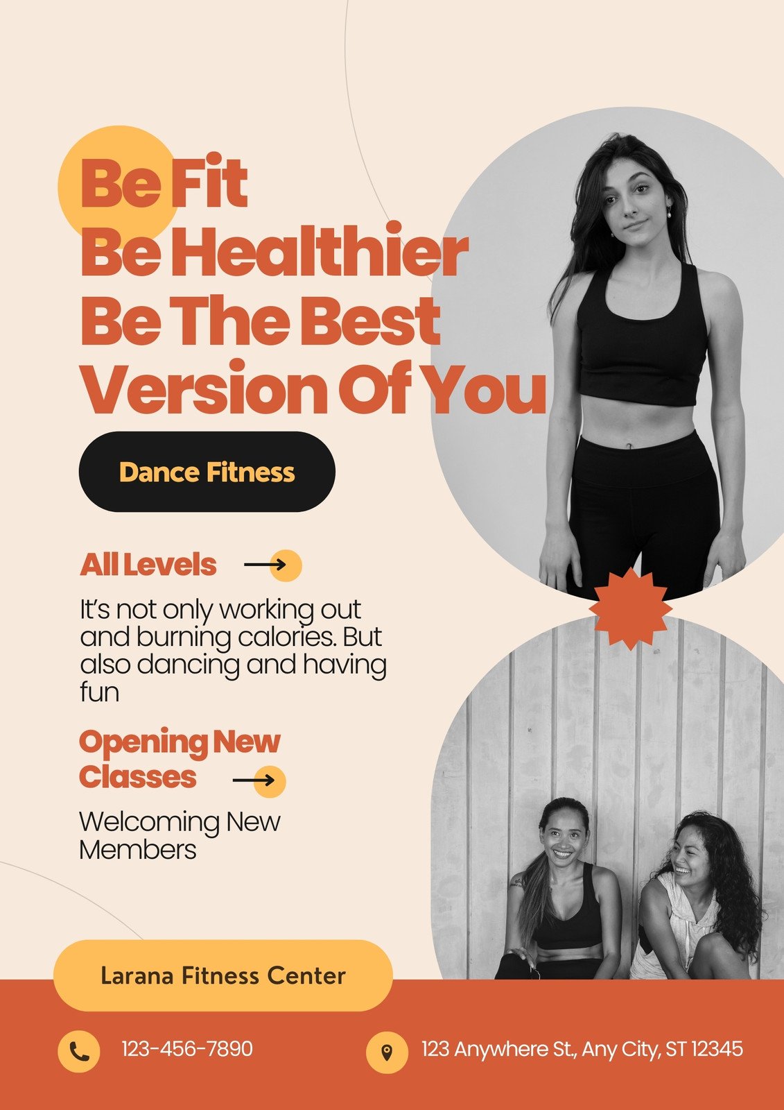 Orange Brown Minimalist Fitness Center Flyer