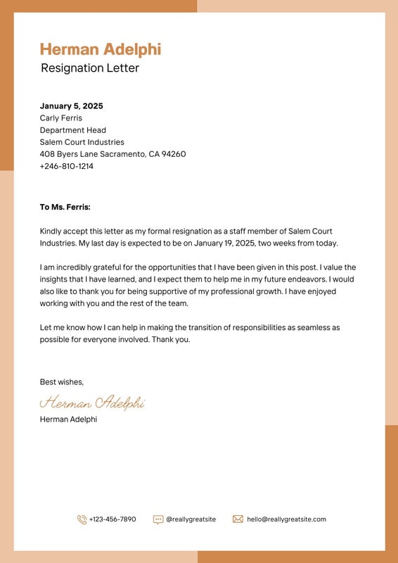 Free to edit and print resignation letter templates | Canva