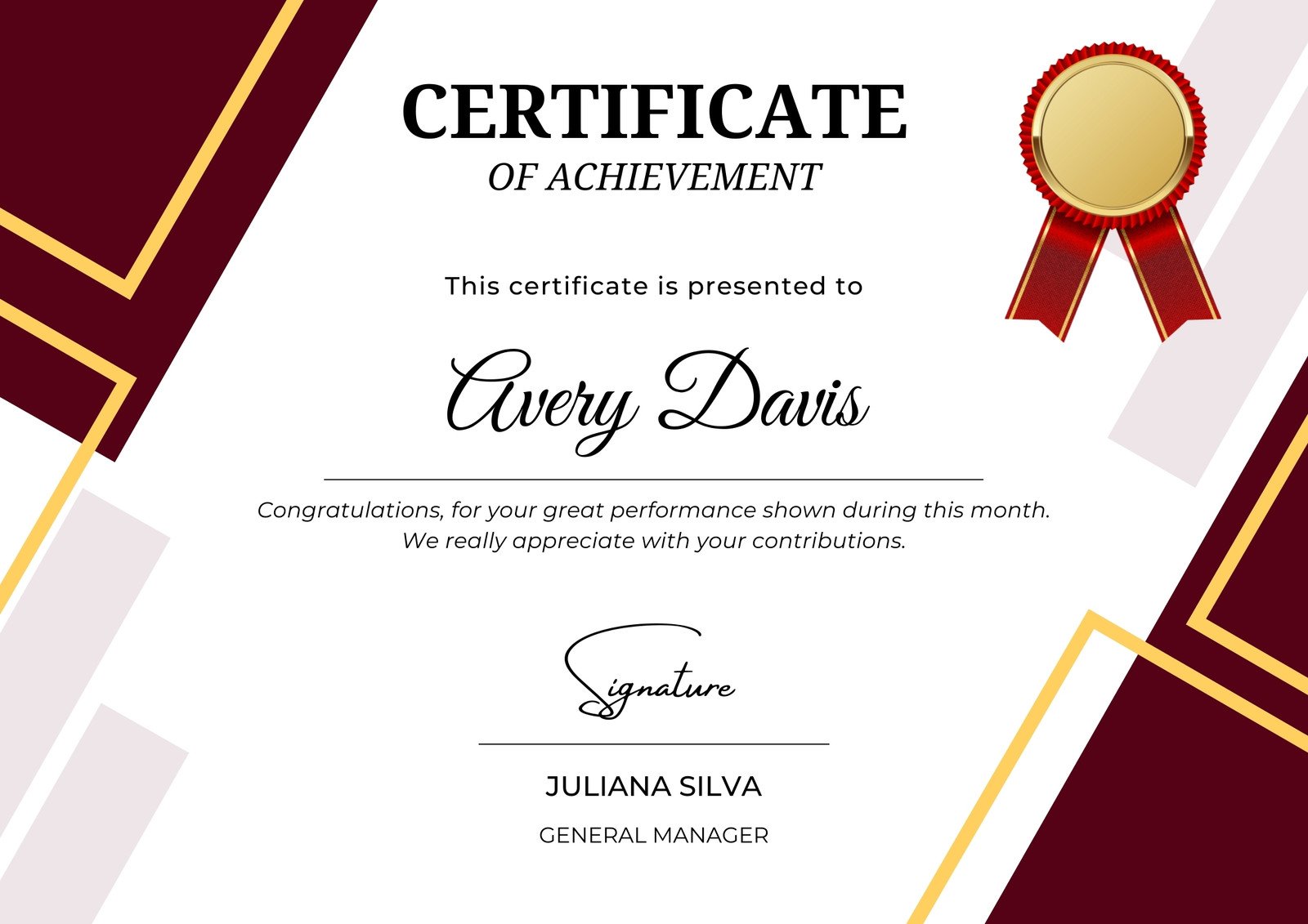 Red and Yellow Minimalist Employee of the Month Certificate