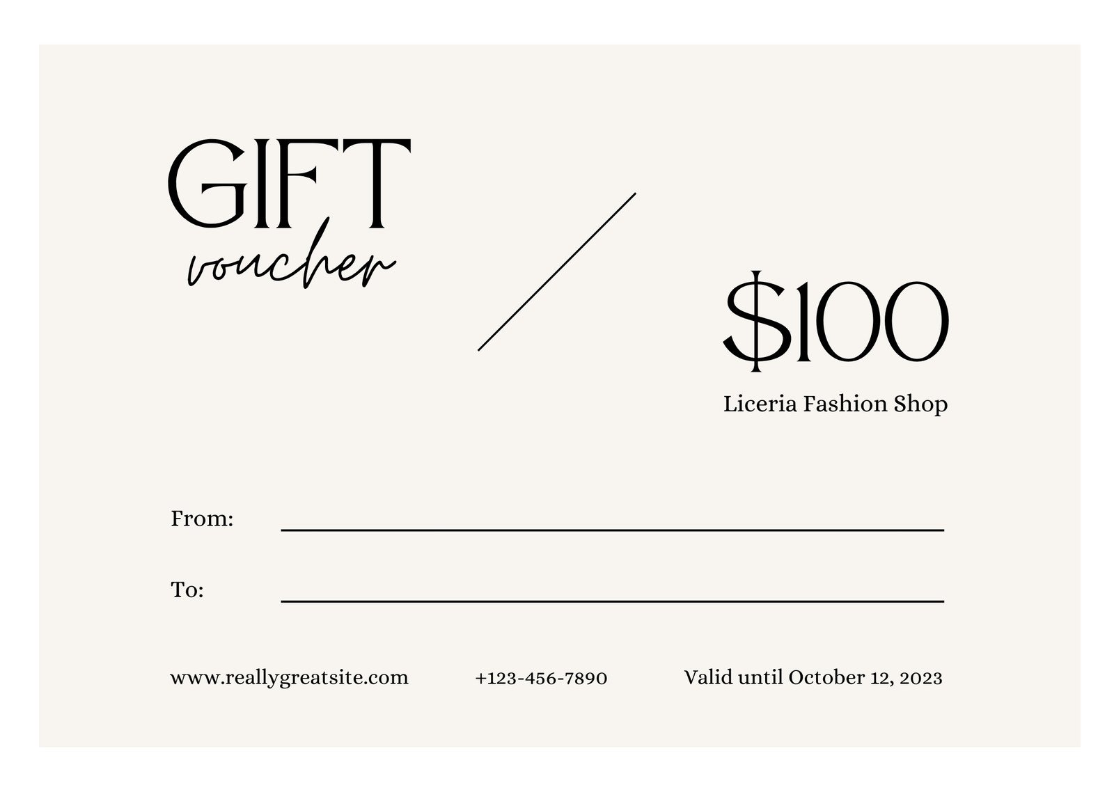 Beige Minimalist Printable Coupon Gift Voucher Certificate Card