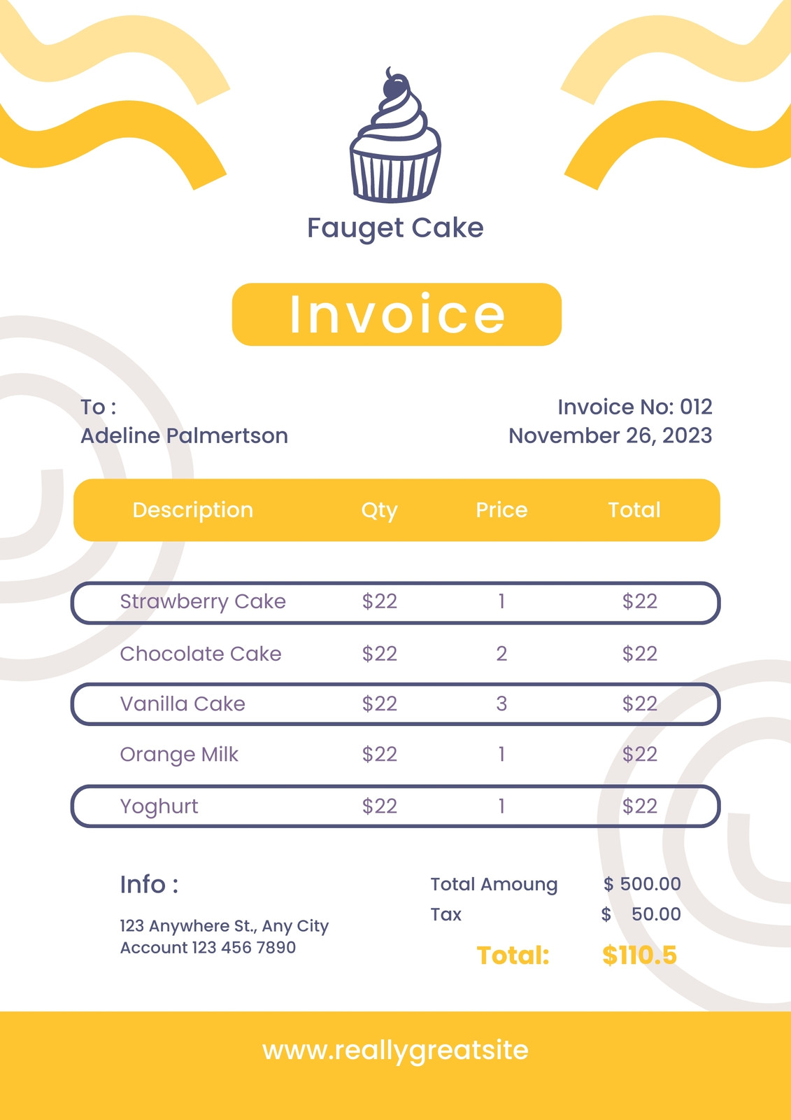 7+ Free Cake Invoice Templates for Bakery Business - Template Sumo | Invoice  template, Bakery business, Cake