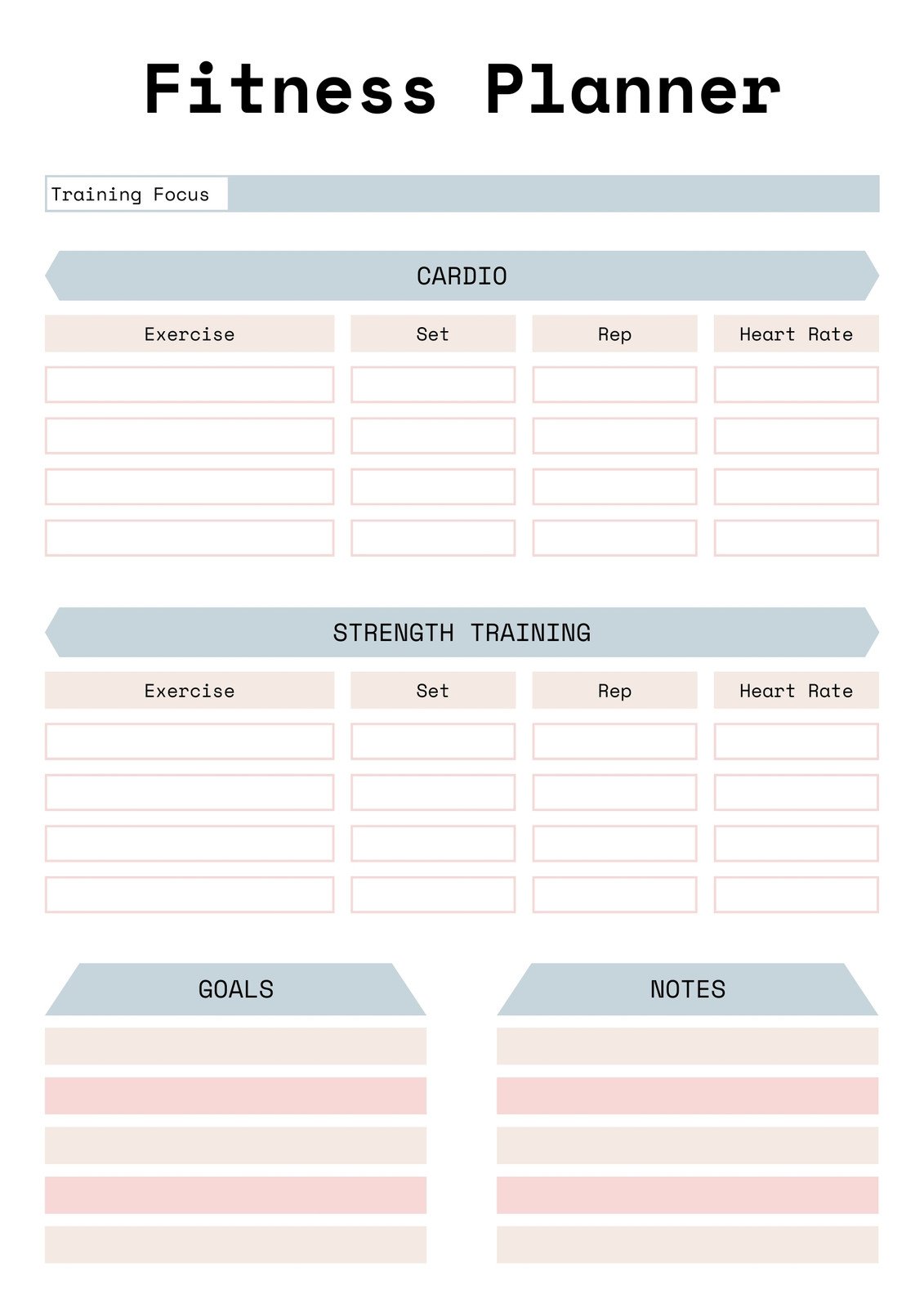Fitness Planner Canva editable Templates, 8,5x11 inch A4 size, For