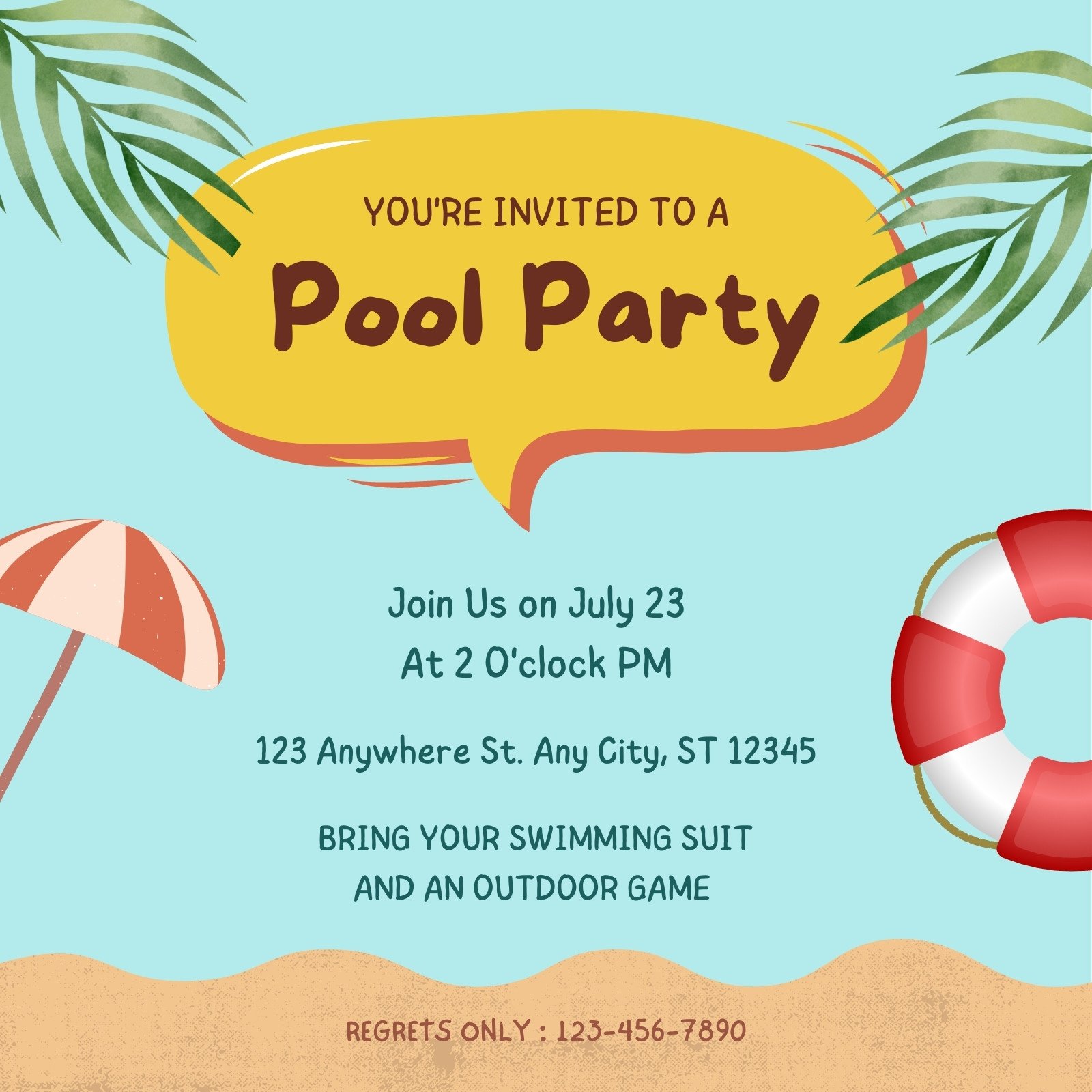 Pool Party Invitation Card Template On Swimming Pool Background - Vector  Illustration PNG Images