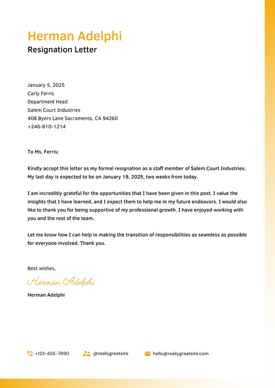 Free to edit and print resignation letter templates | Canva