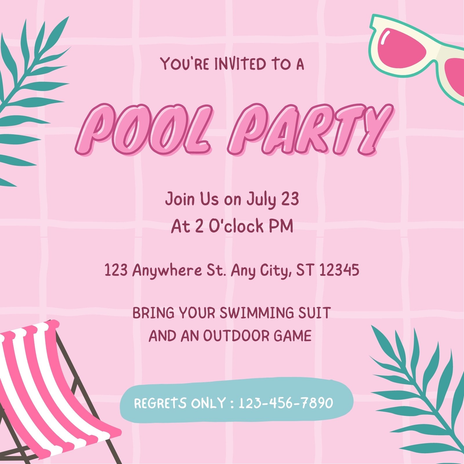 Pool Party Invitation Card Template On Swimming Pool Background - Vector  Illustration PNG Images