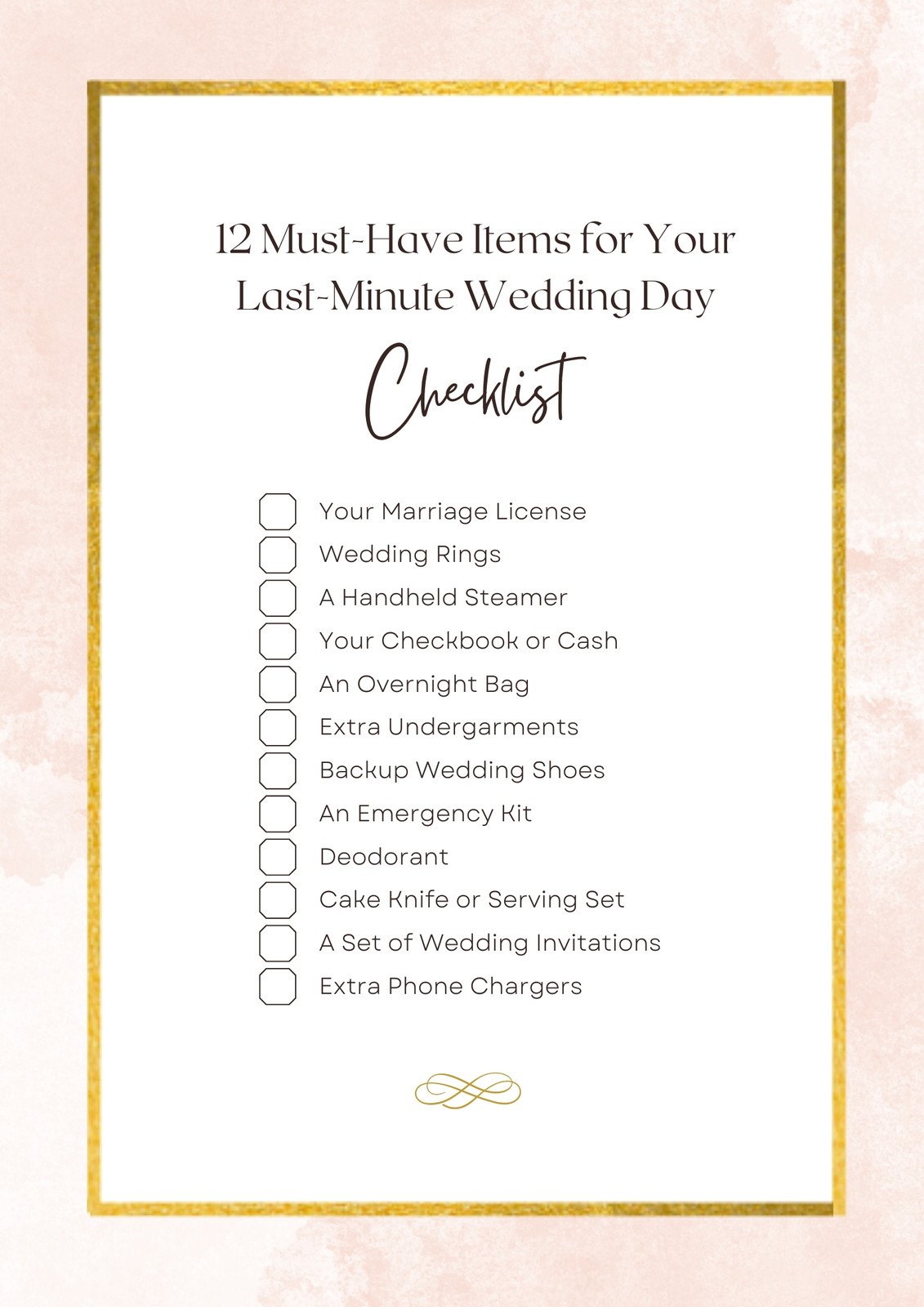 Wedding Emergency Kit Checklist minimalist Printable Wedding Day Survival  Kit 