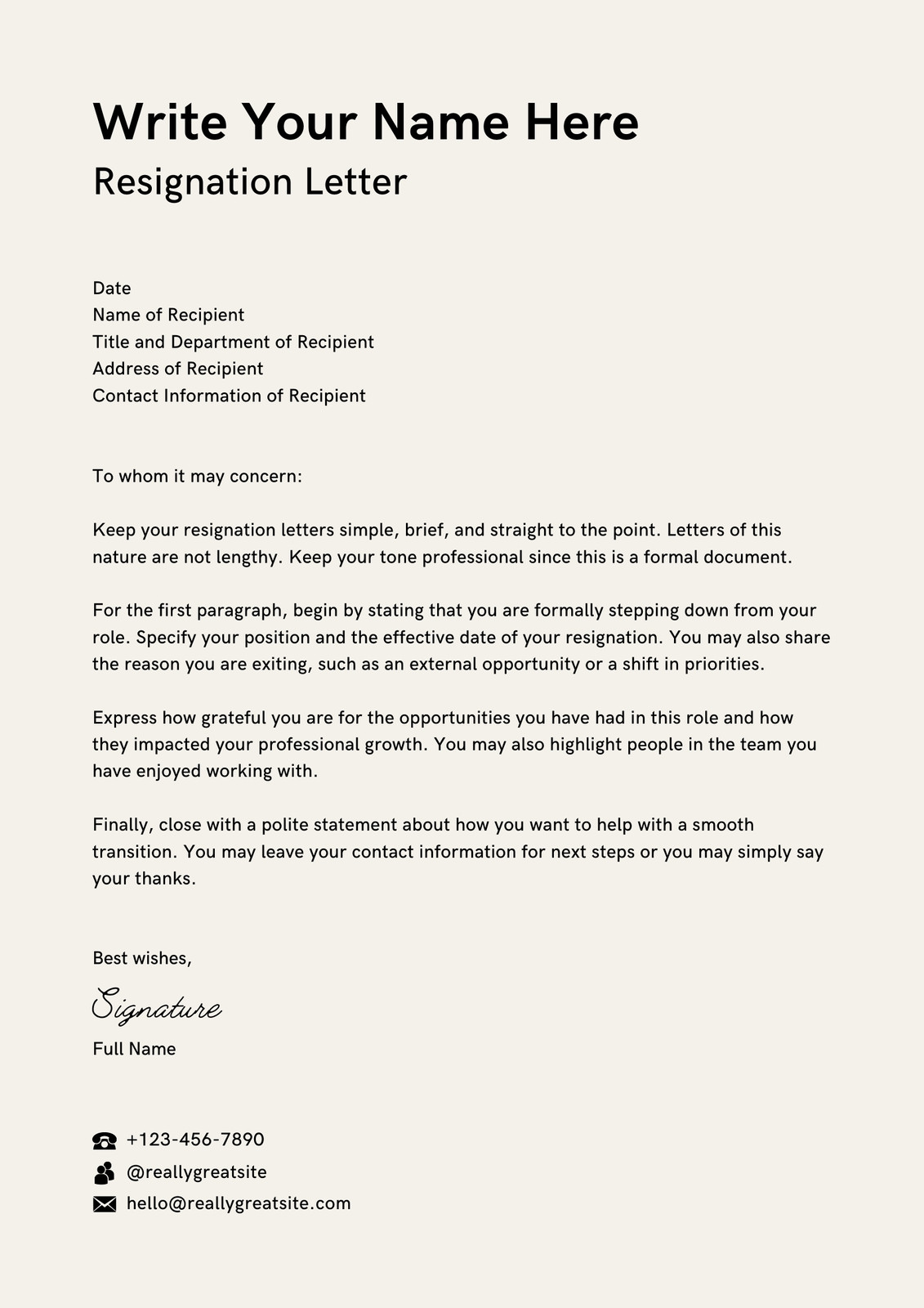 Free to edit and print resignation letter templates