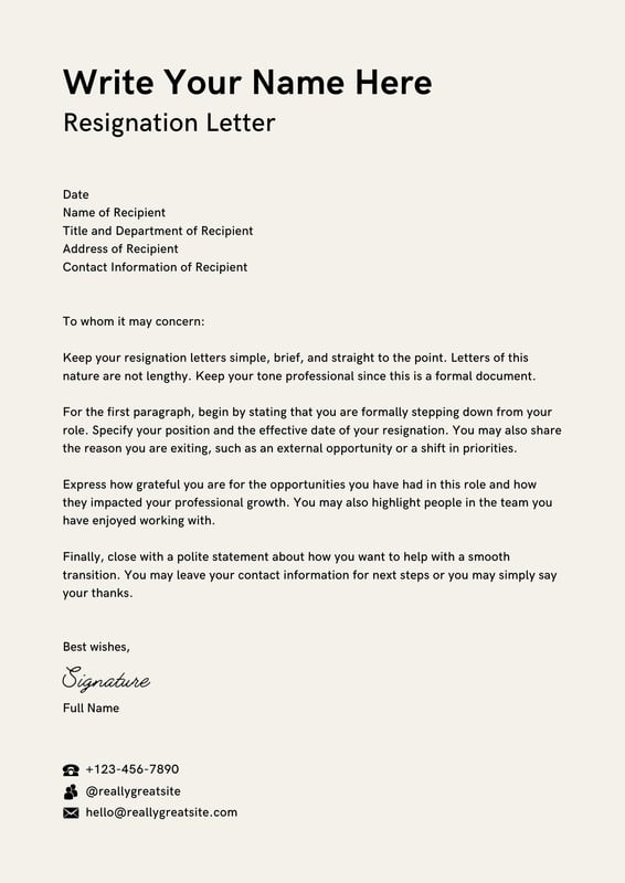 Free to edit and print resignation letter templates | Canva