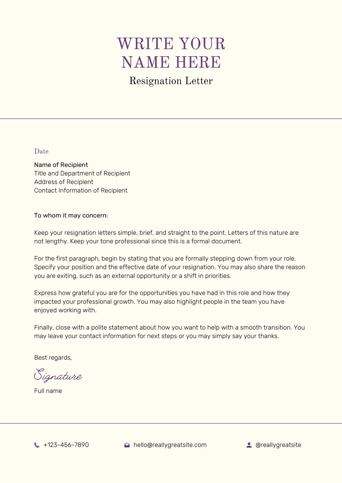 polite resignation letter template