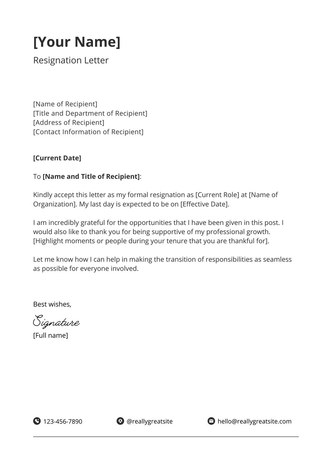 Free Printable Resignation Letter Aneeshafreya