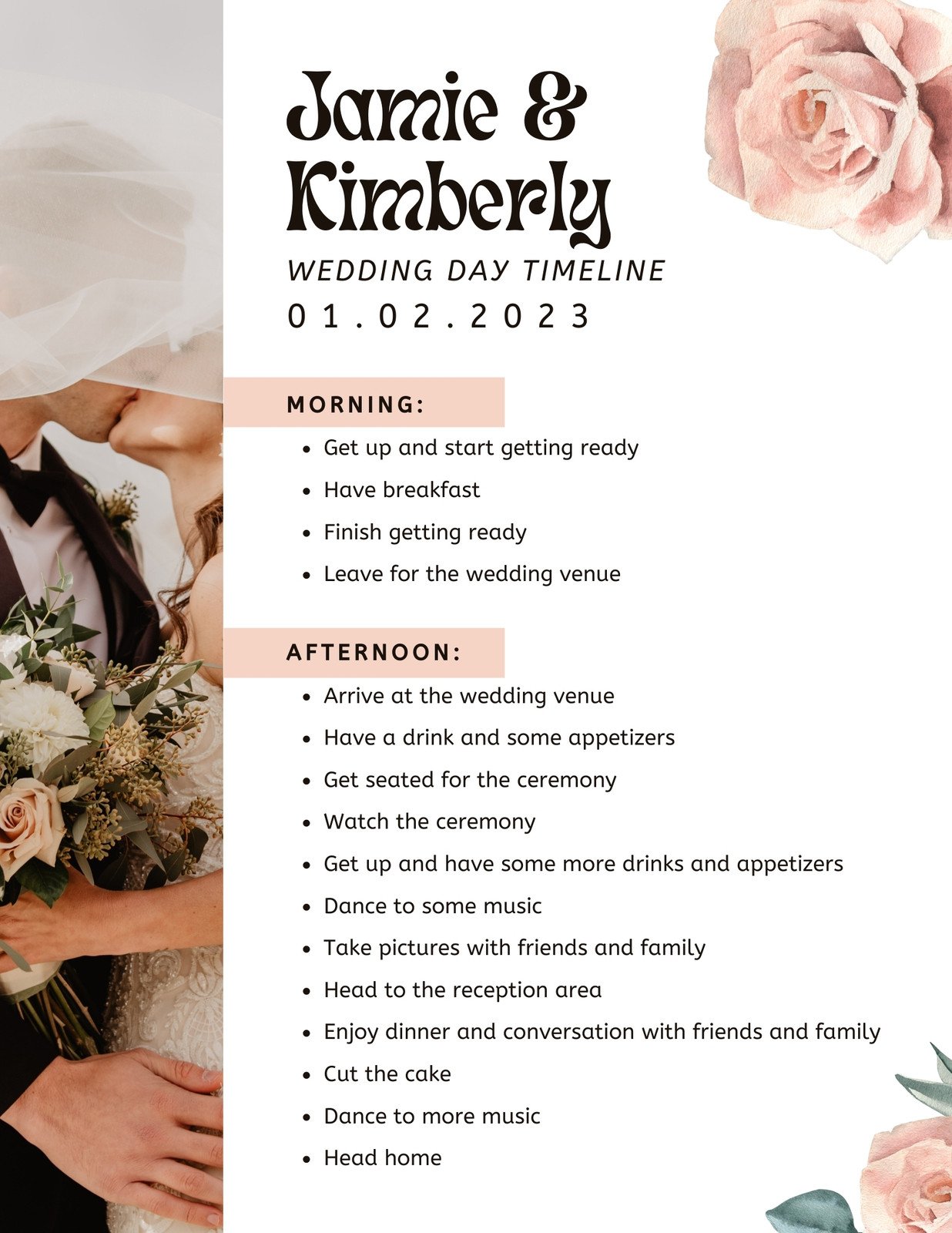 Wedding Day Timeline Template EDITABLE Order Of Events Wedding