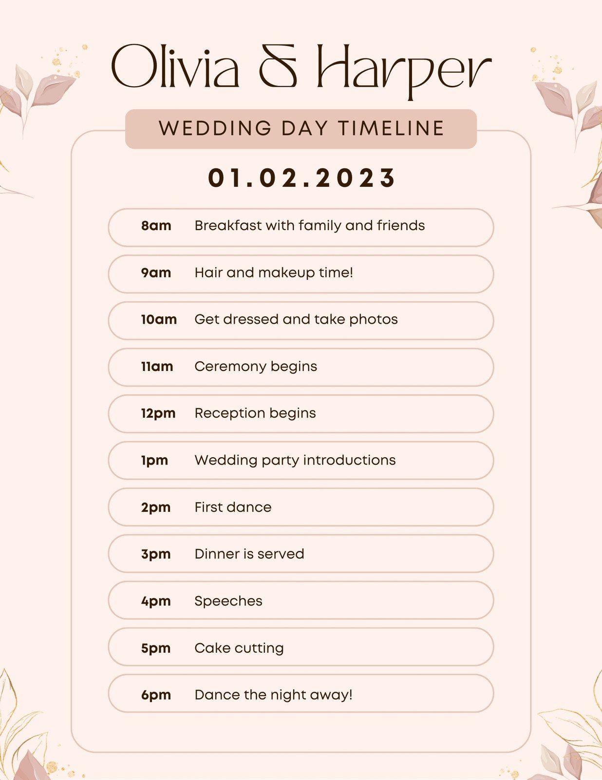 Page 2 Free custom printable wedding timeline planner templates