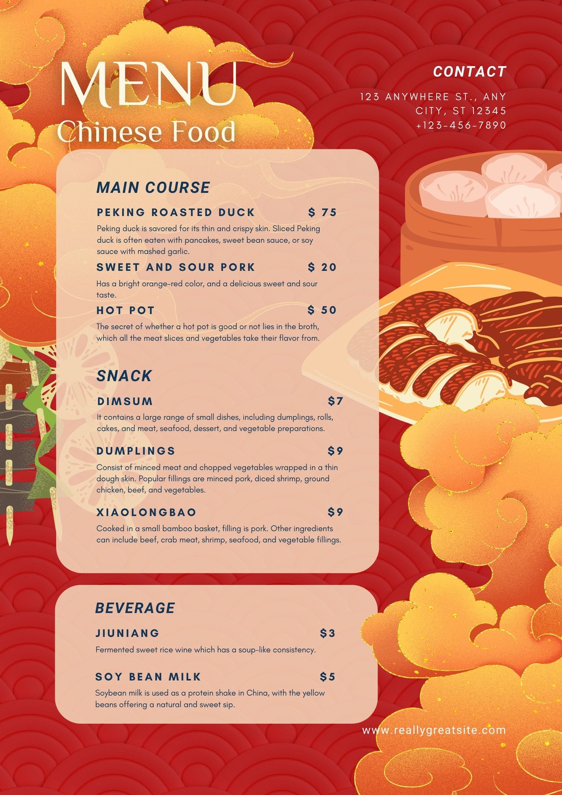 Free custom printable Chinese menu templates