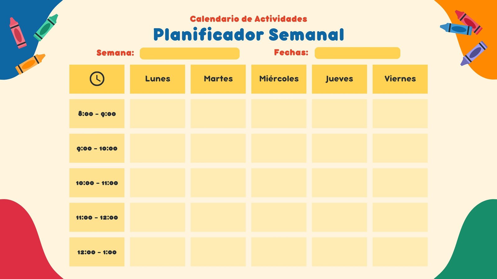 Calendario Semanal Planificador Organico Infantil Amarillo