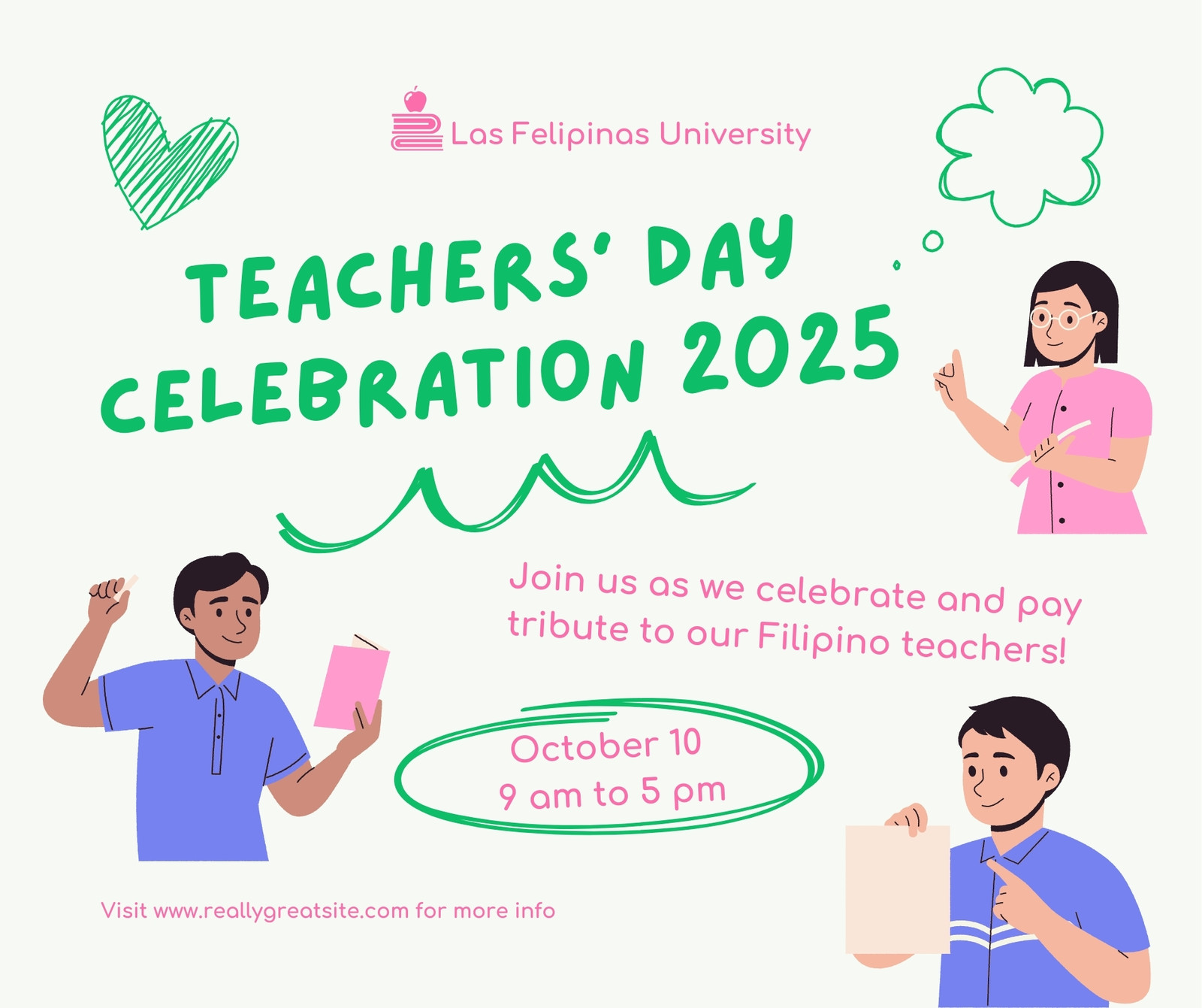 Green Doodlecore Celebration Event National Teacher's Day Facebook Post