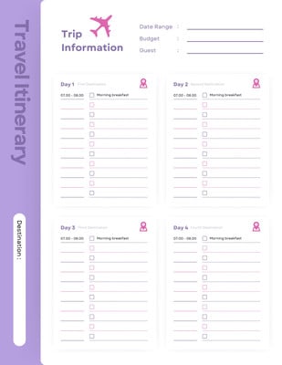 Free My Travel Itinerary Template - Customize with PicMonkey