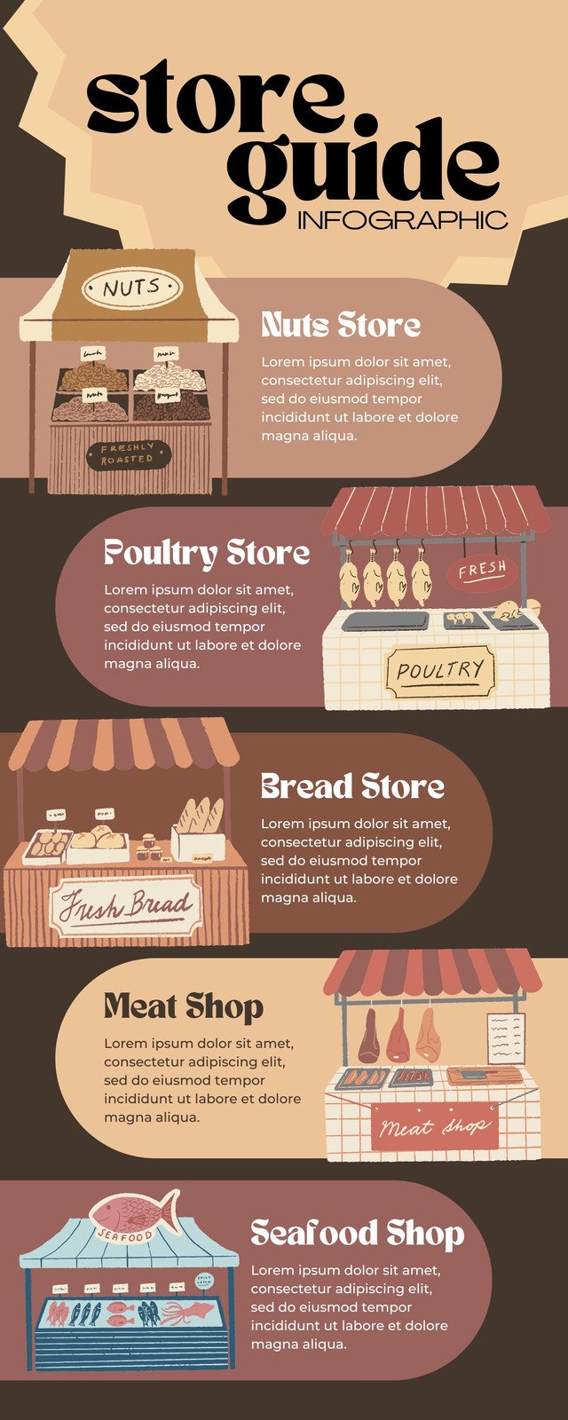 Blocky Hand-drawn Stalls and Shopfronts Infographic
