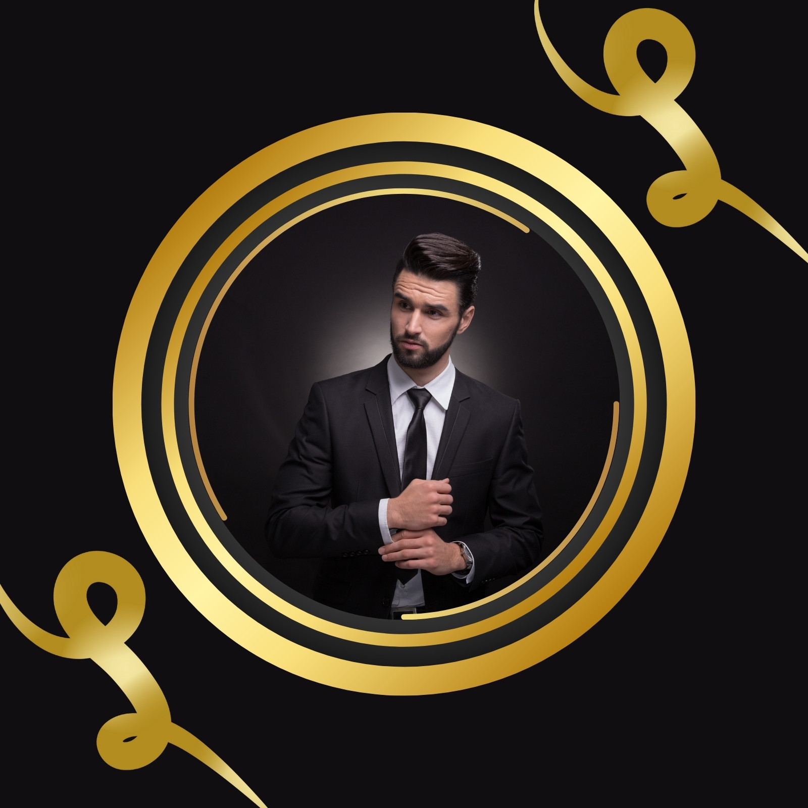 foto del perfil de instagram hombre elegante negro y dorado