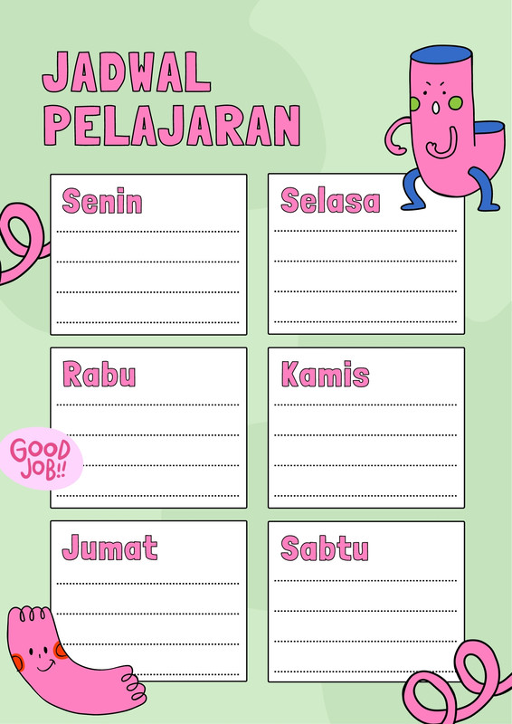 Halaman 5 Gratis Desain Contoh Jadwal Pelajaran Canva 3520