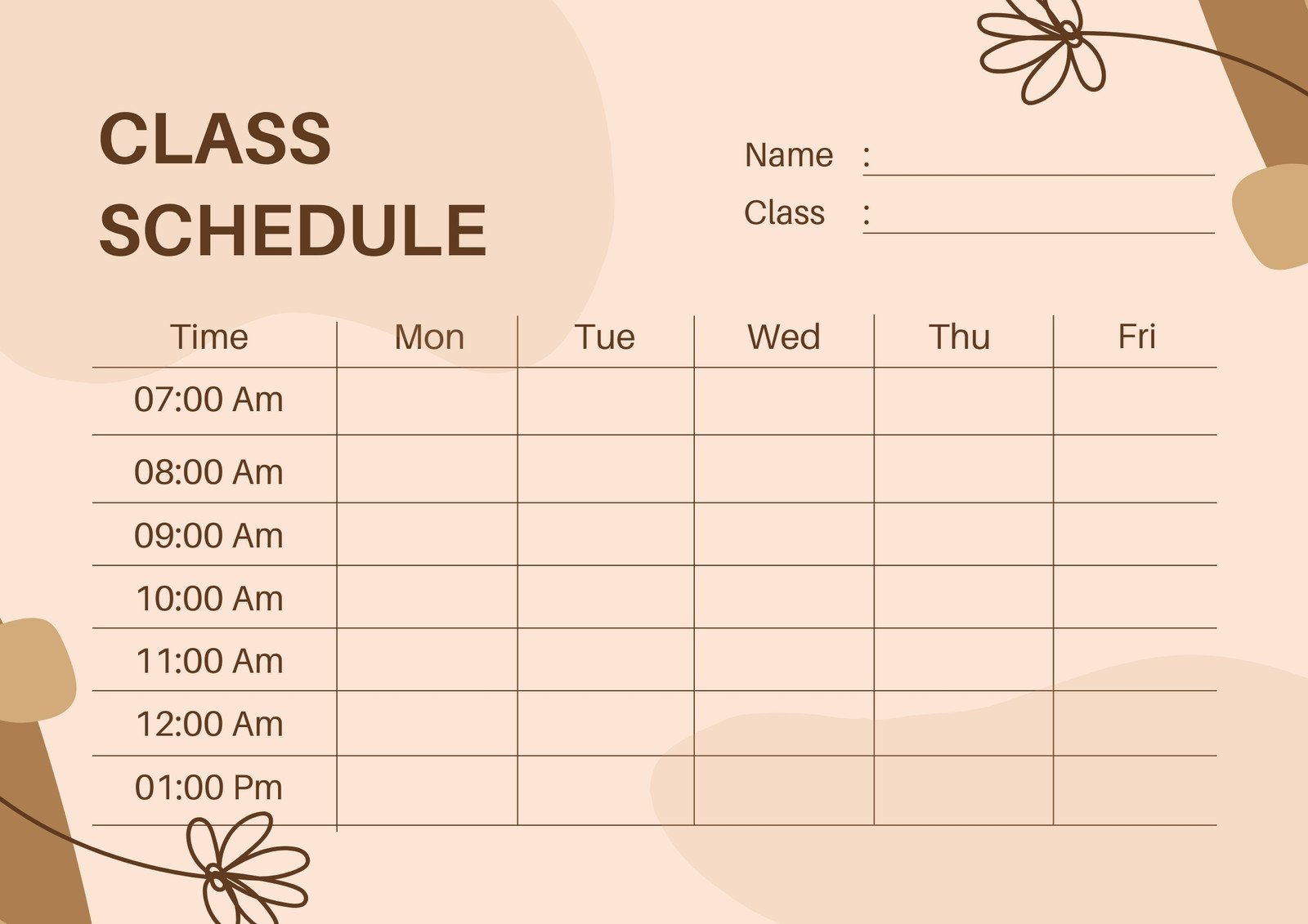 Brown Lines Class Schedule 