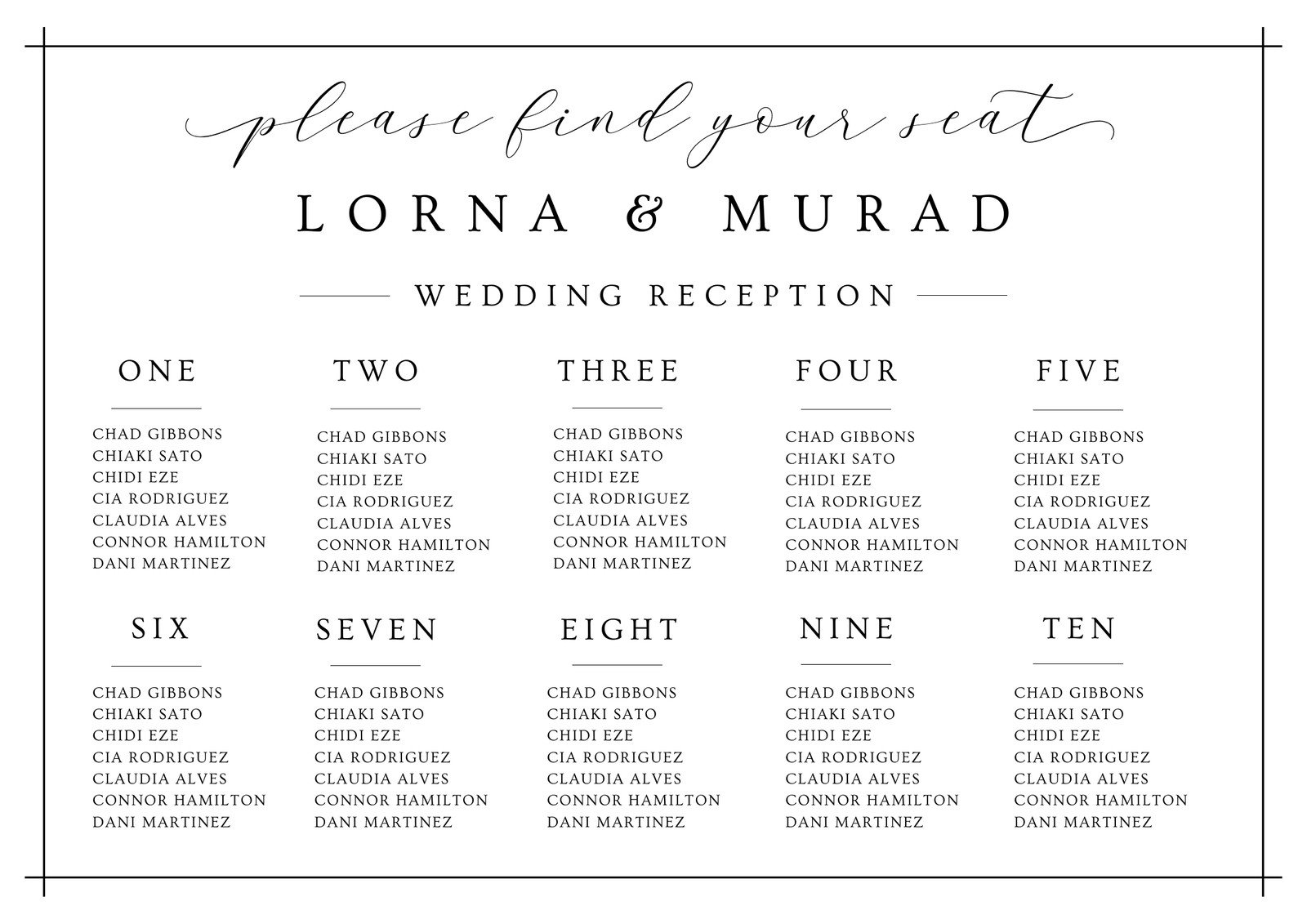 Find Your Seat Sign Wedding Table Plan Personalised Wedding Seating