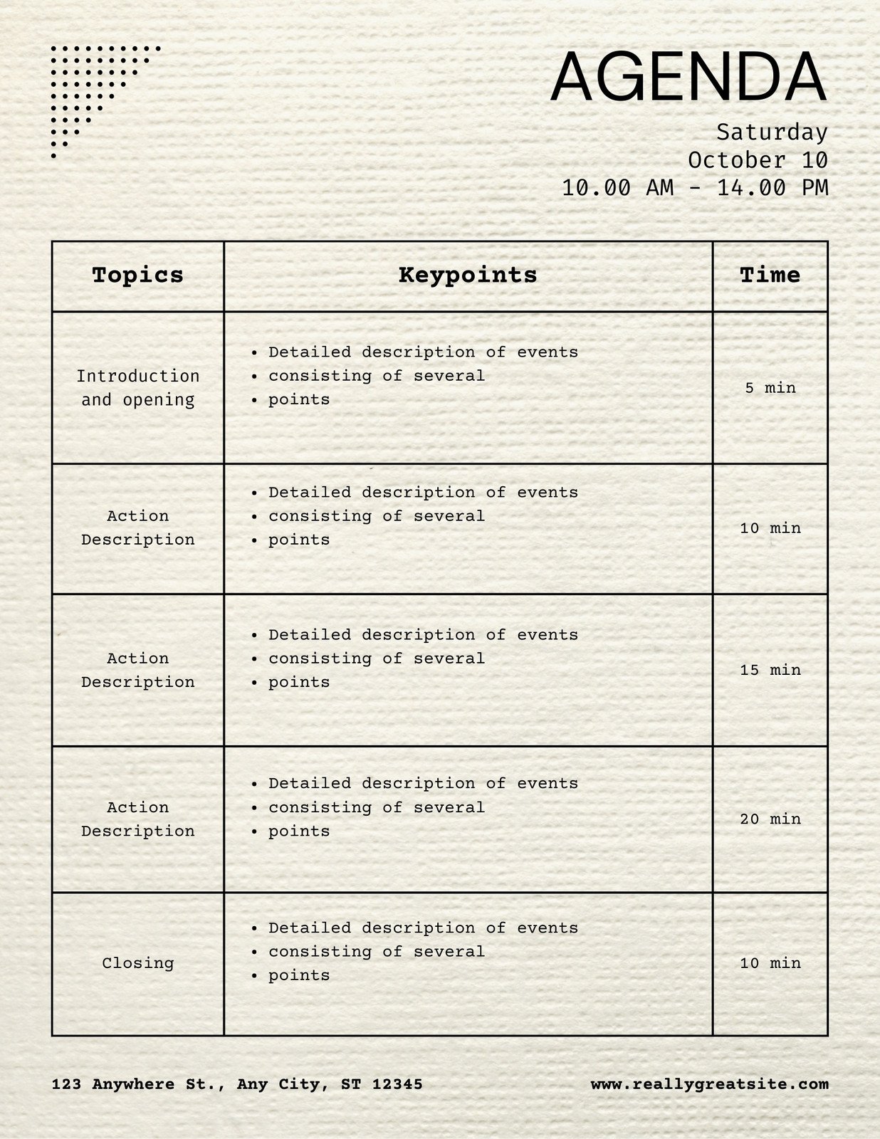 Pasen chrysant behuizing Free customizable agenda document templates to print | Canva