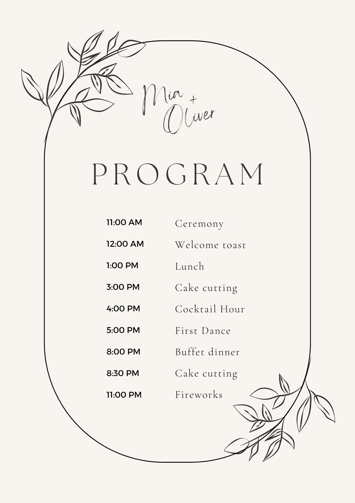 Wedding program examples