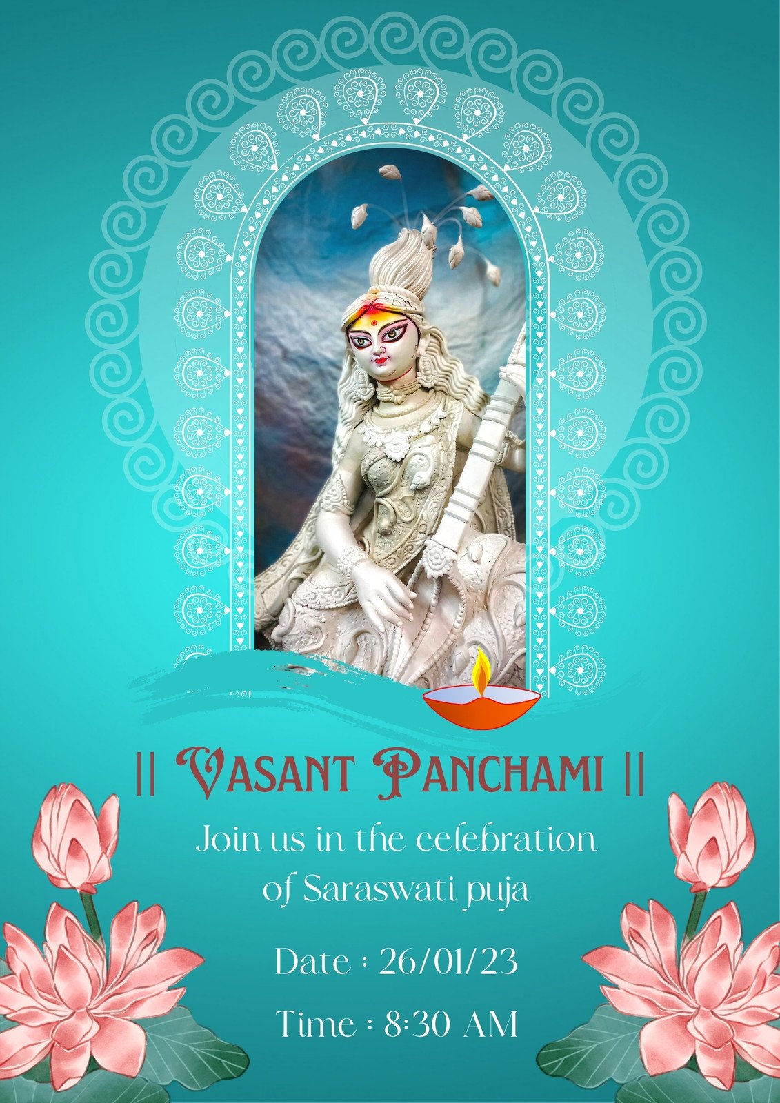 Teal Blue Floral Vasant Panchami Poster