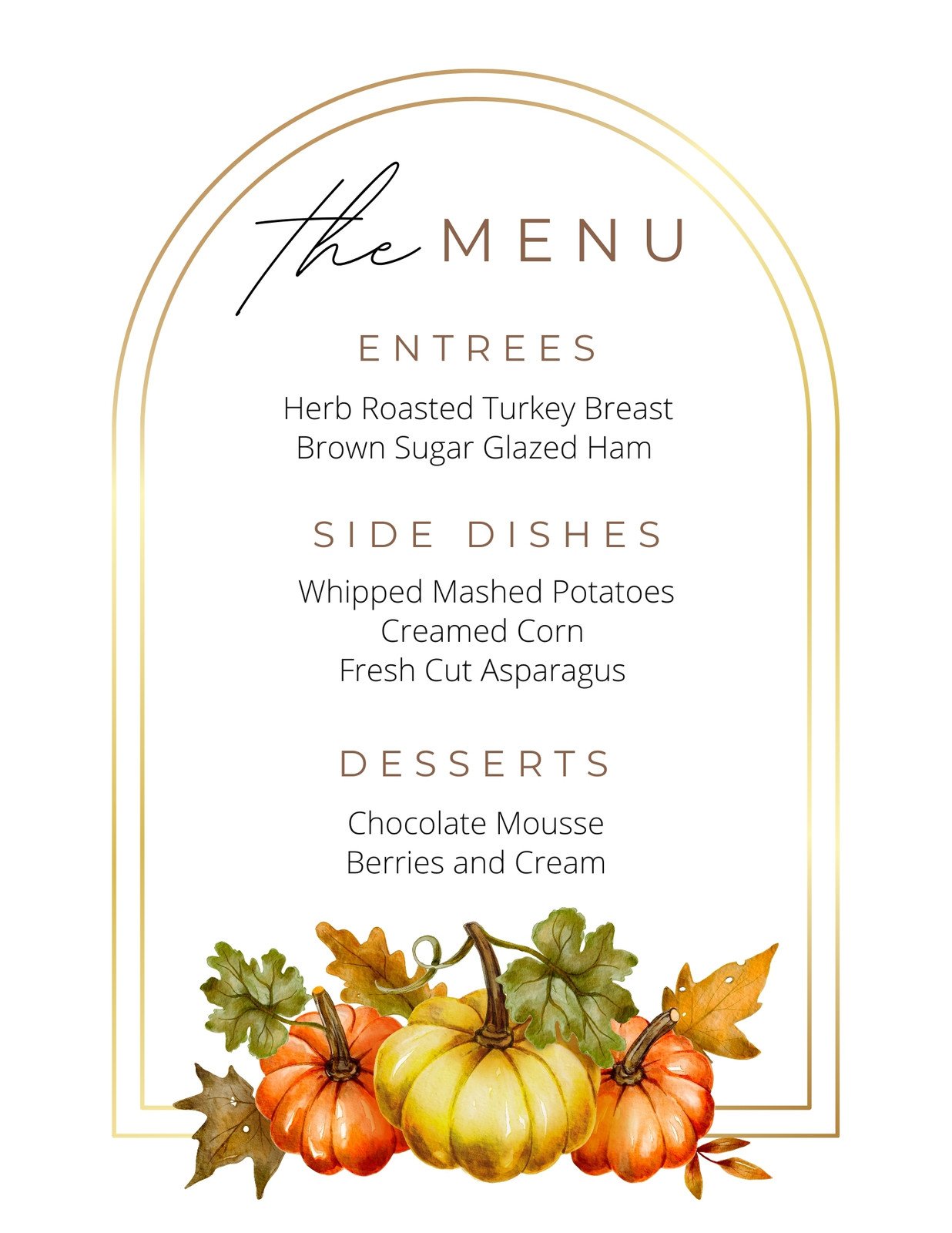 thanksgiving dinner menu template